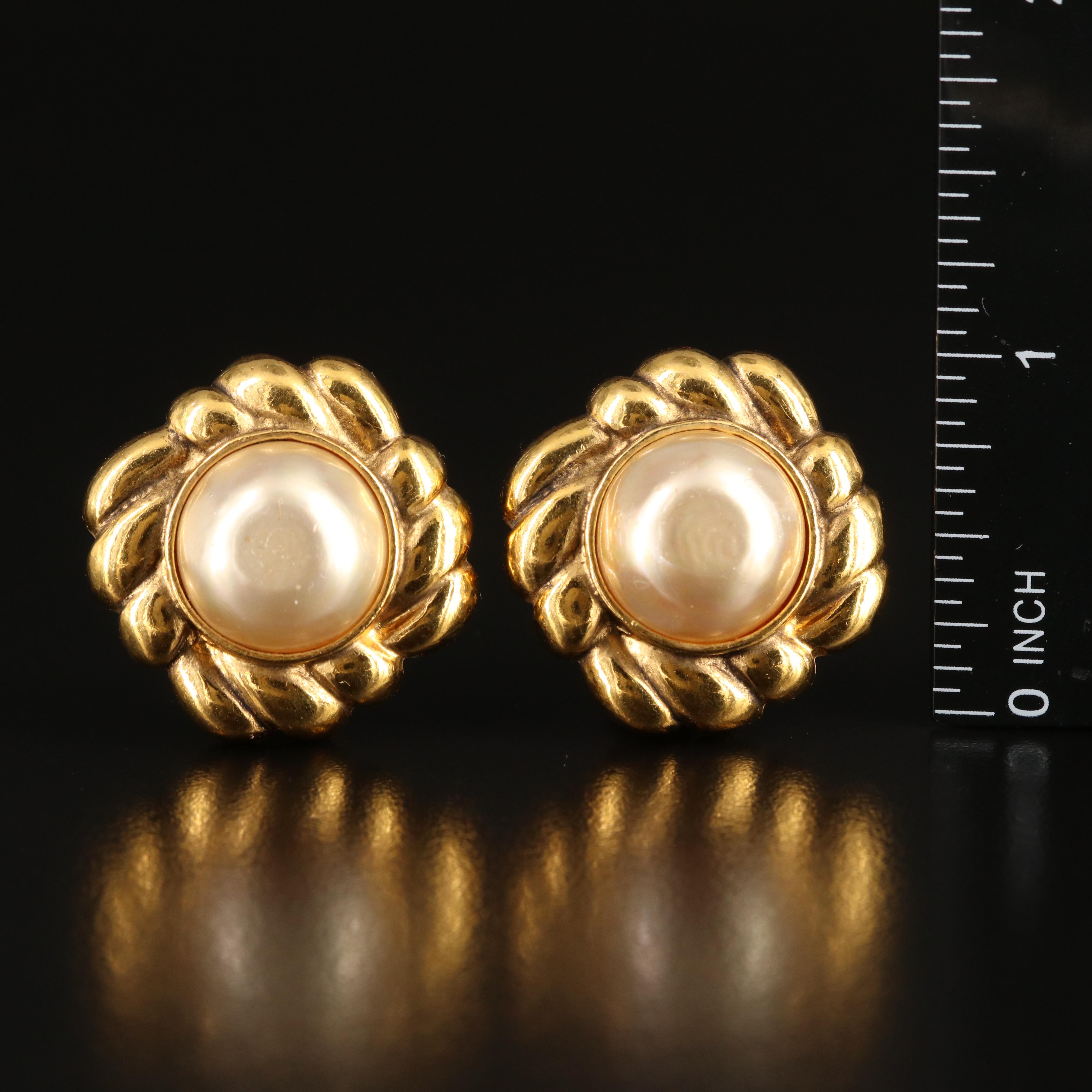 Chanel Faux Pearl Button Earrings