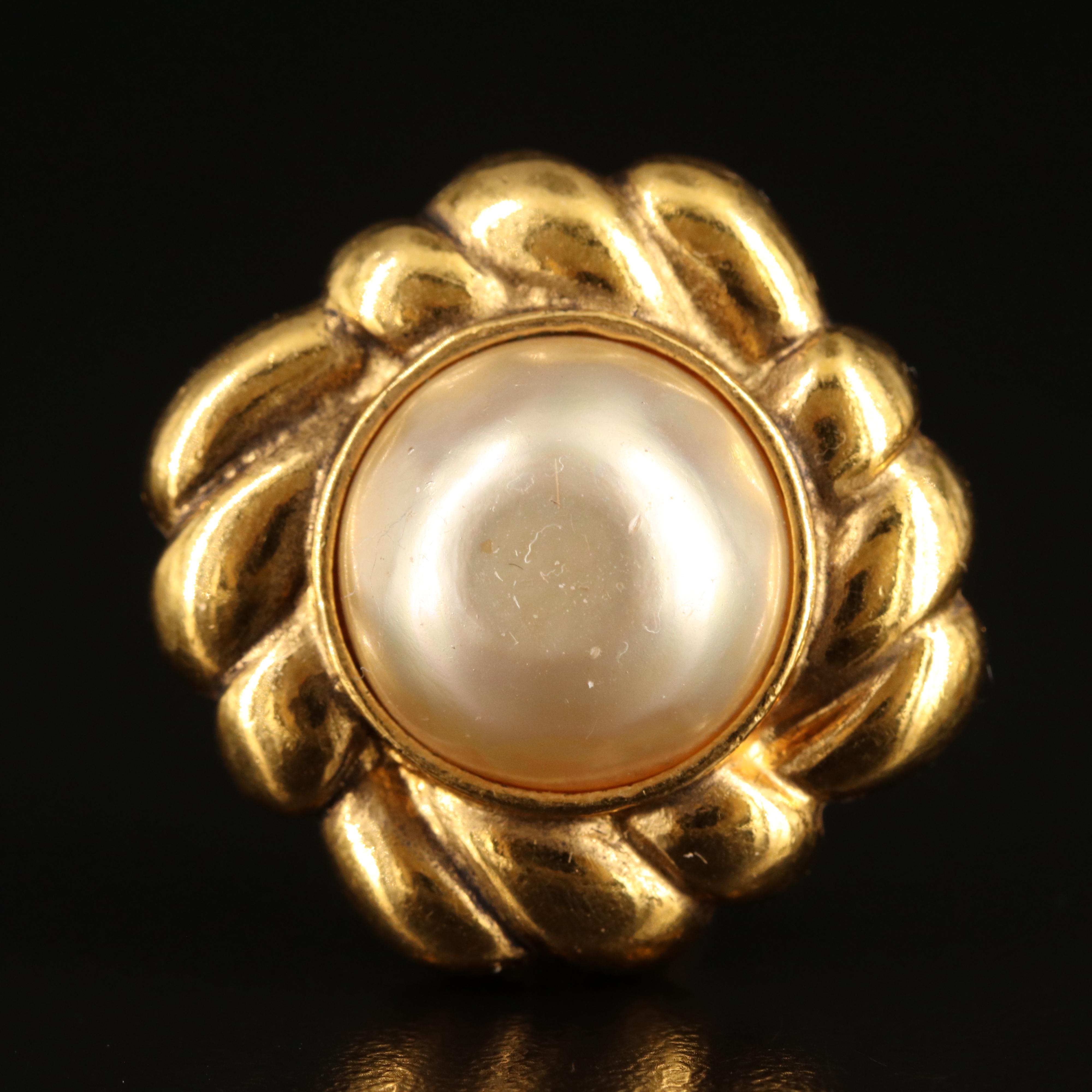 Chanel Faux Pearl Button Earrings