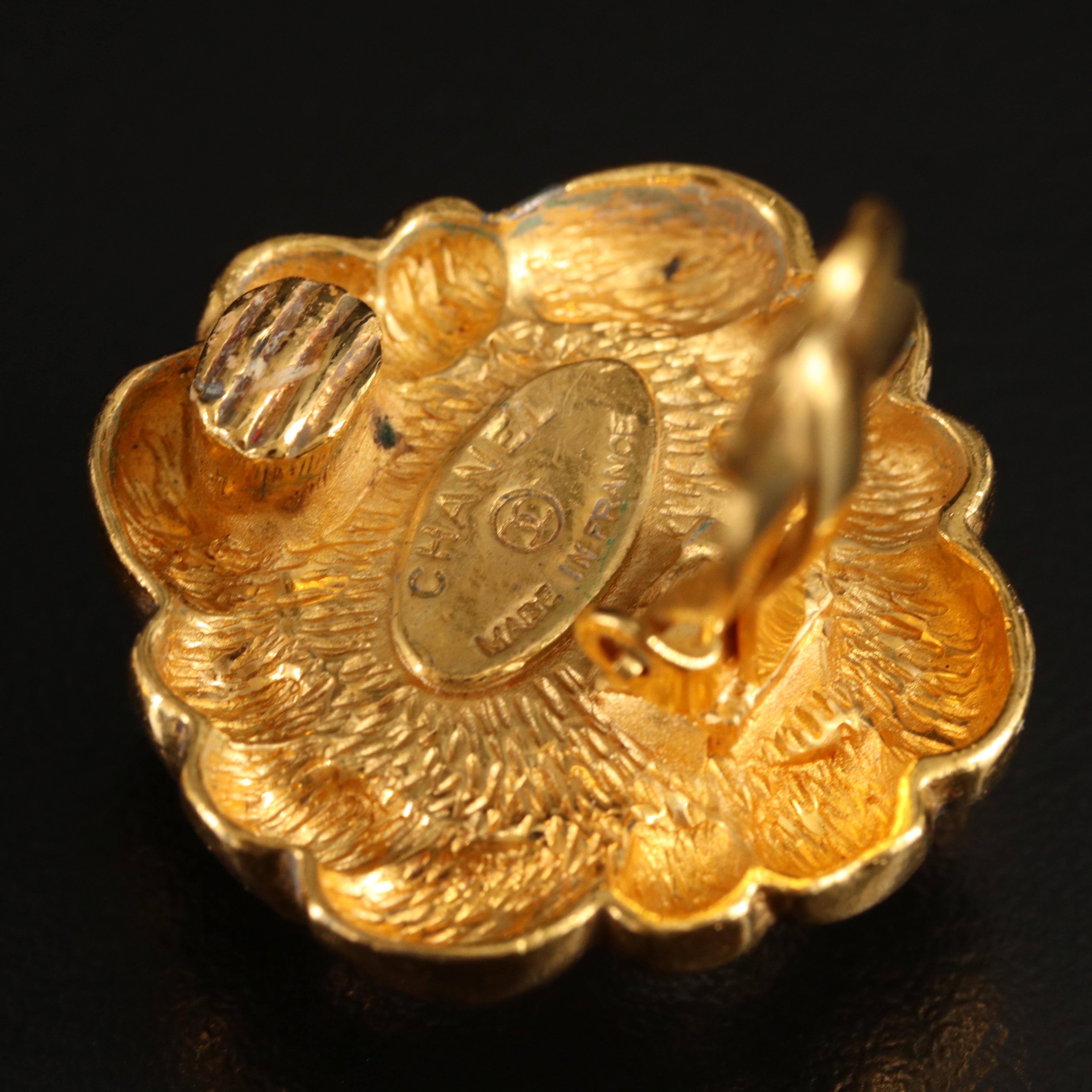 Chanel Faux Pearl Button Earrings