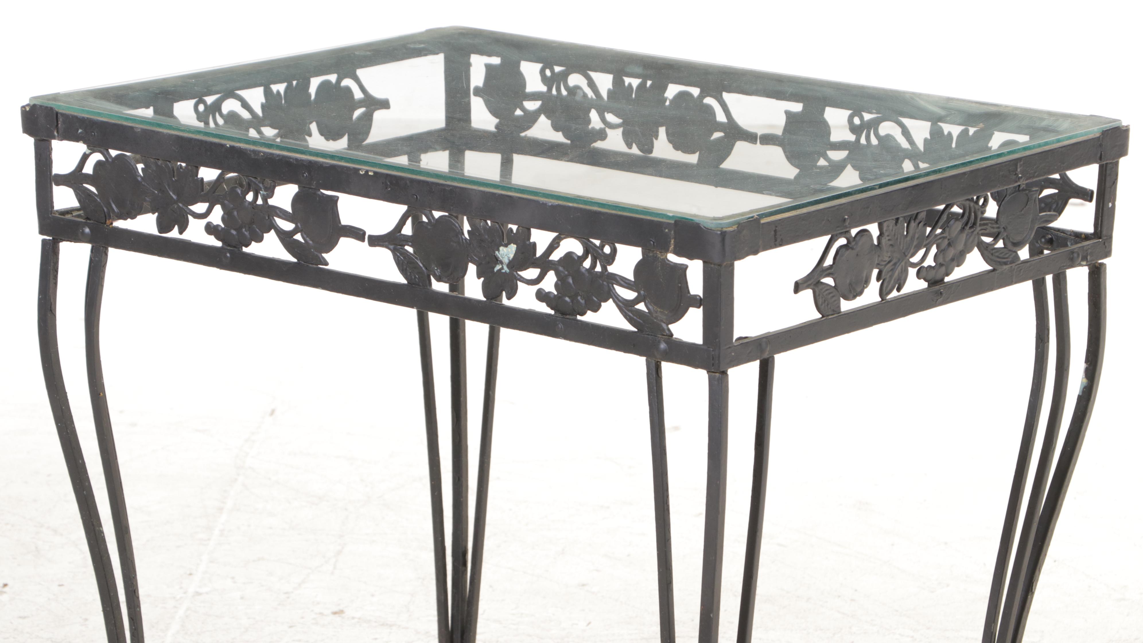 Wrought Iron Patio Dining Furniture and Side Table, Mid to Late 20th Century