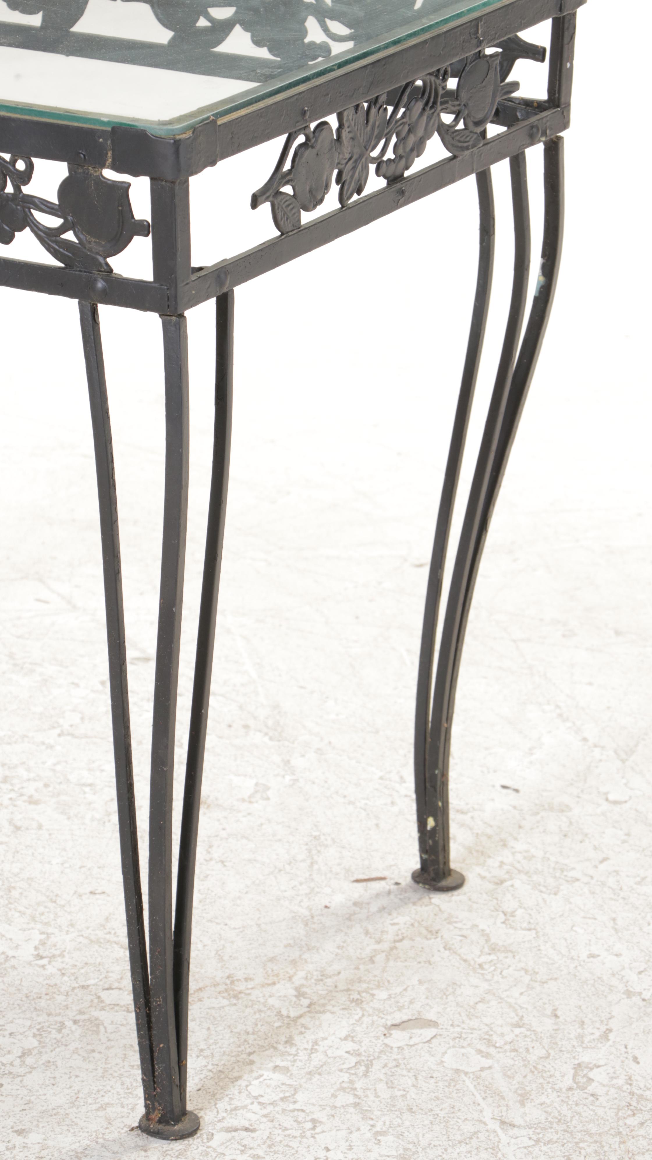 Wrought Iron Patio Dining Furniture and Side Table, Mid to Late 20th Century