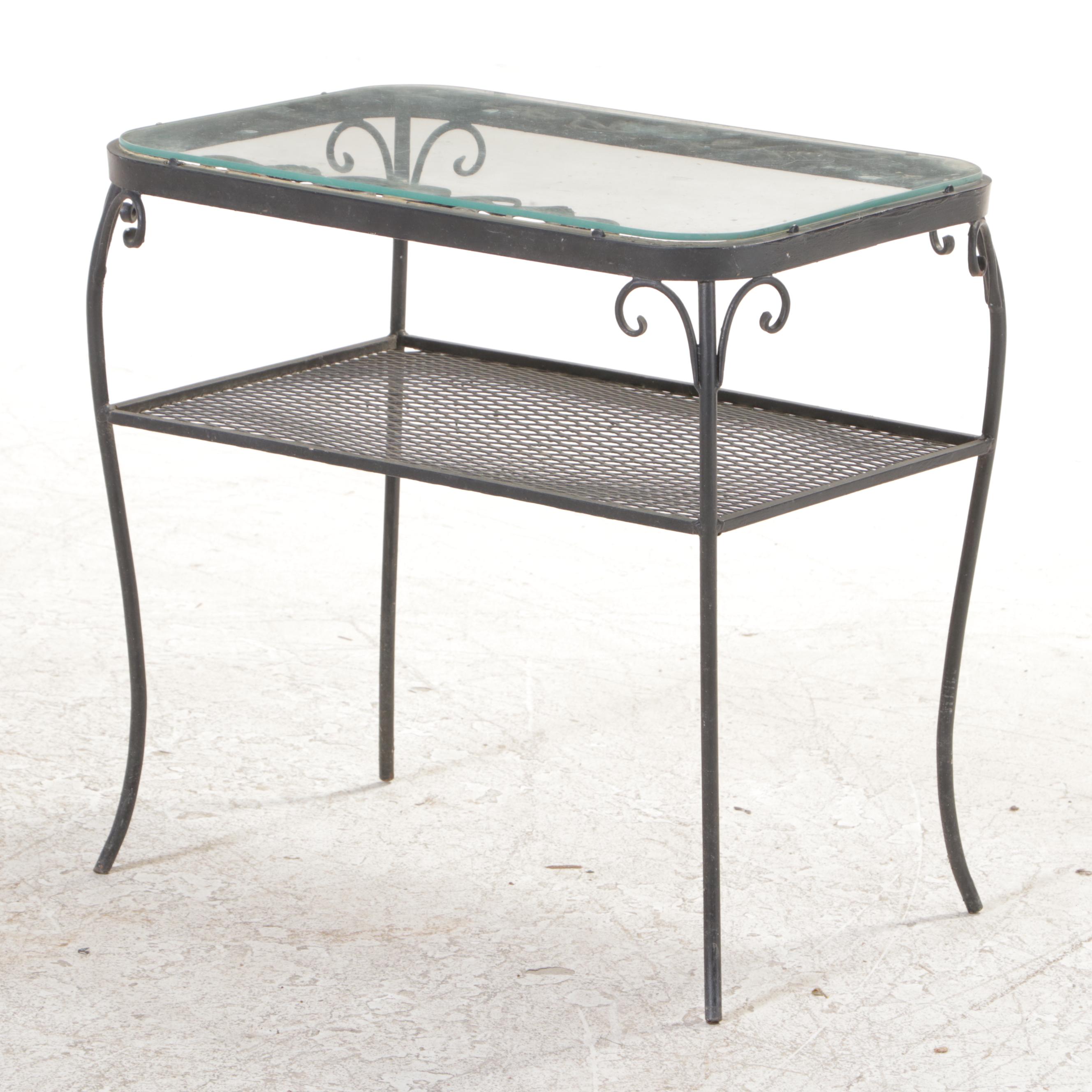 Wrought Iron Patio Dining Furniture and Side Table, Mid to Late 20th Century