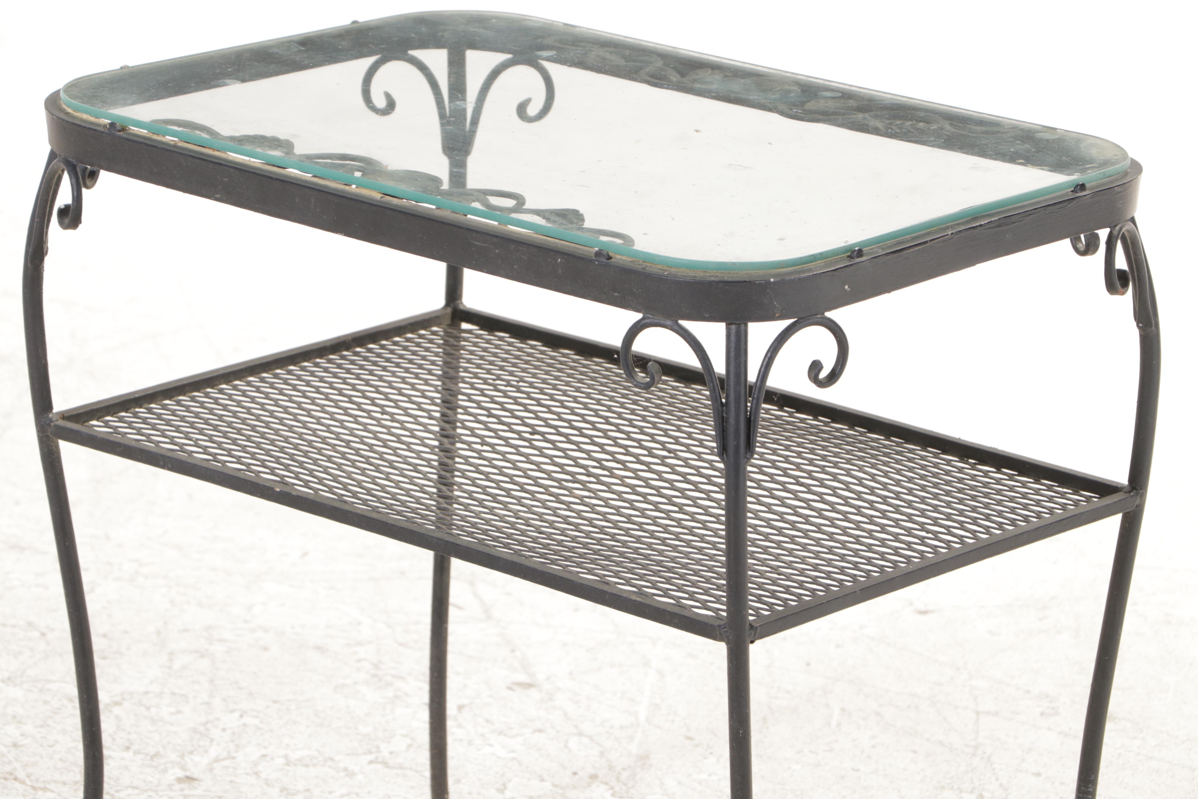Wrought Iron Patio Dining Furniture and Side Table, Mid to Late 20th Century