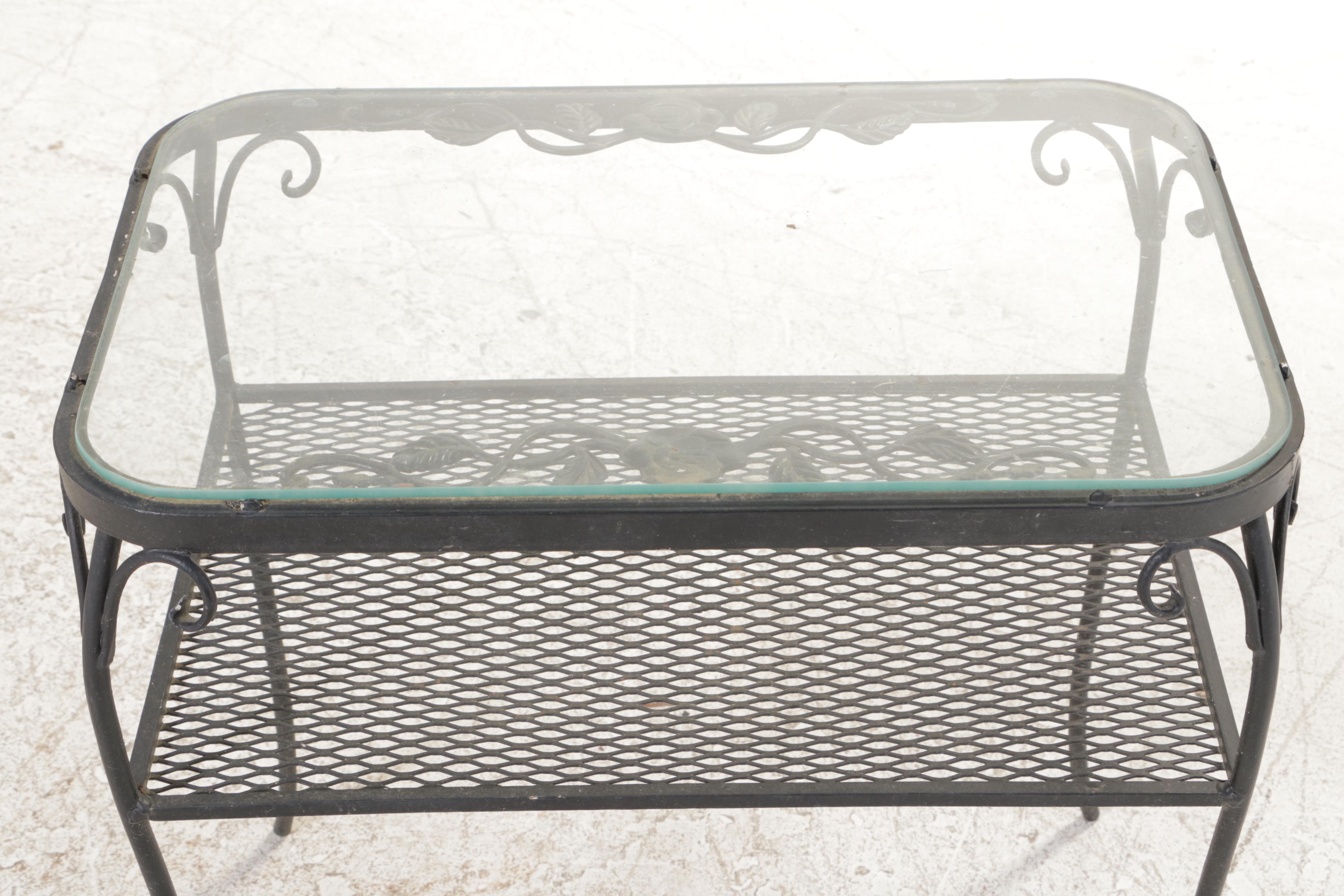 Wrought Iron Patio Dining Furniture and Side Table, Mid to Late 20th Century