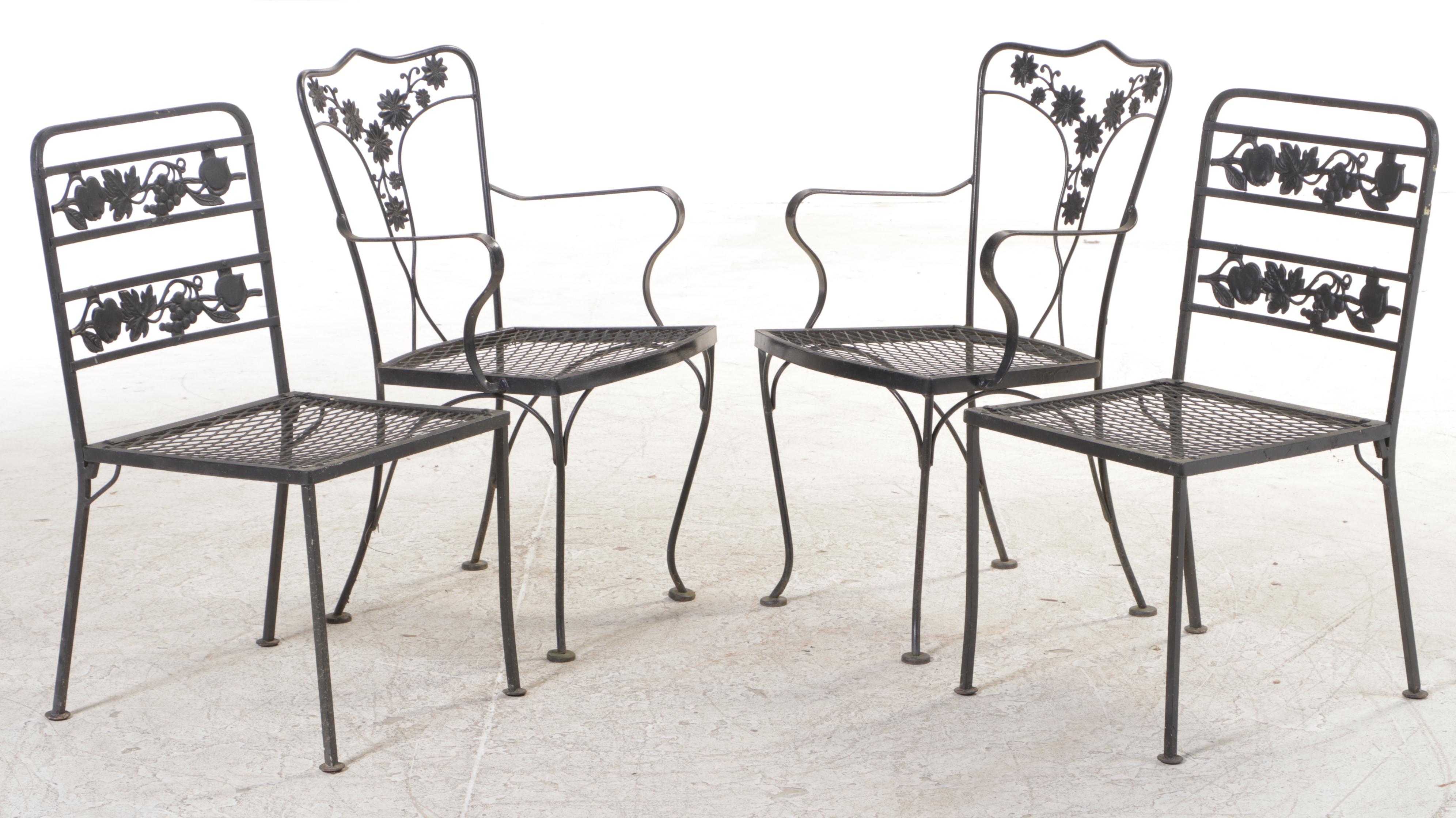 Wrought Iron Patio Dining Furniture and Side Table, Mid to Late 20th Century