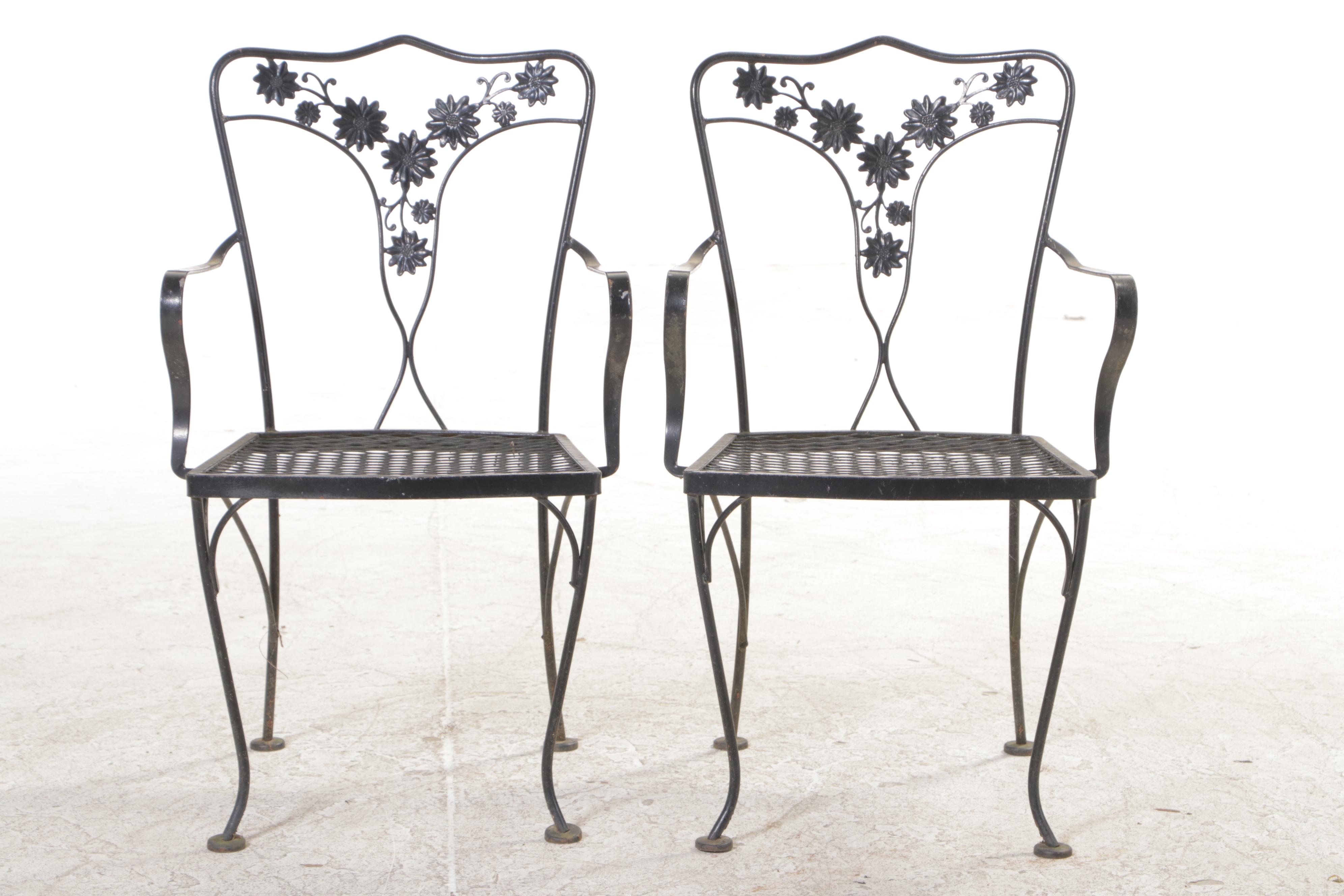 Wrought Iron Patio Dining Furniture and Side Table, Mid to Late 20th Century