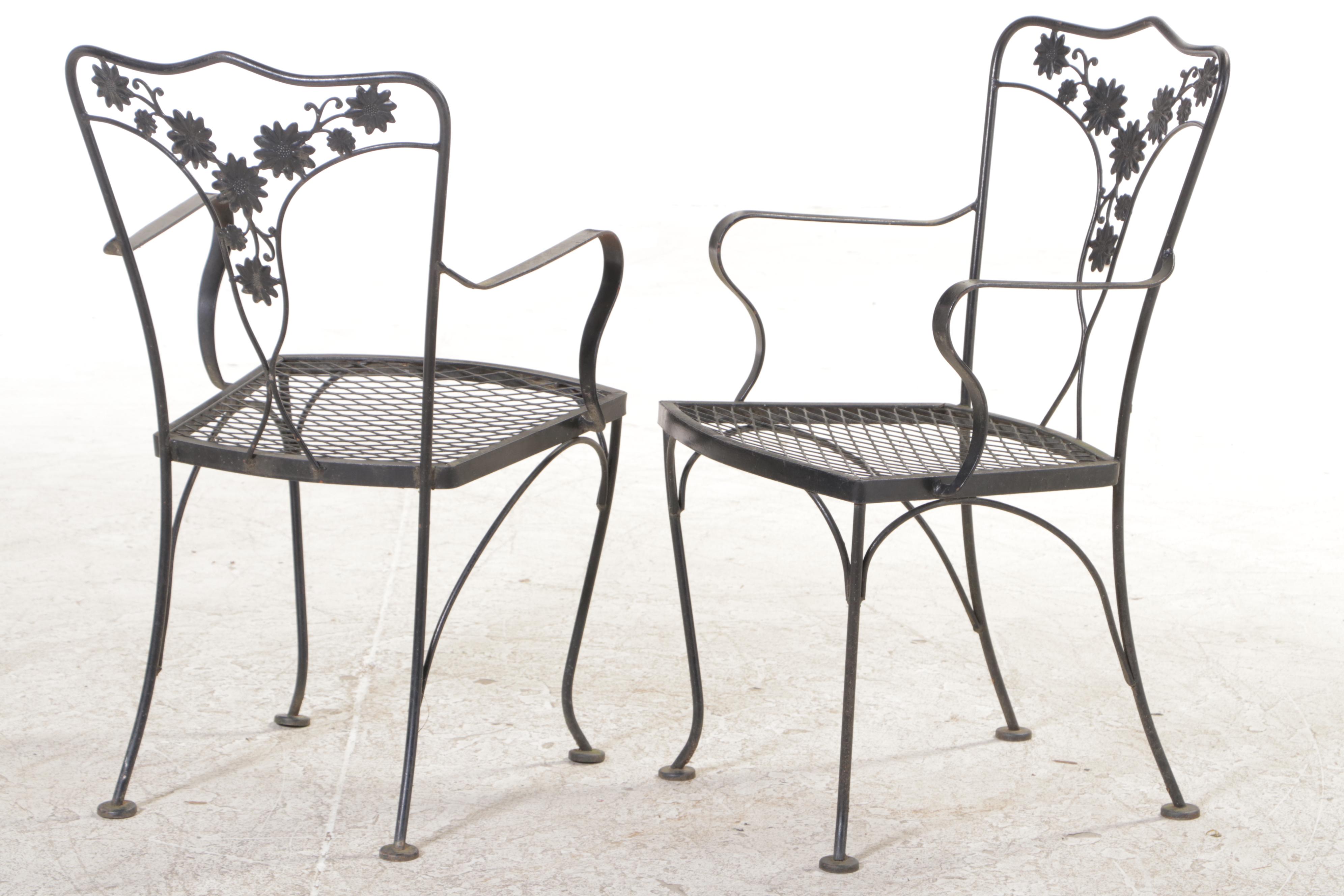 Wrought Iron Patio Dining Furniture and Side Table, Mid to Late 20th Century