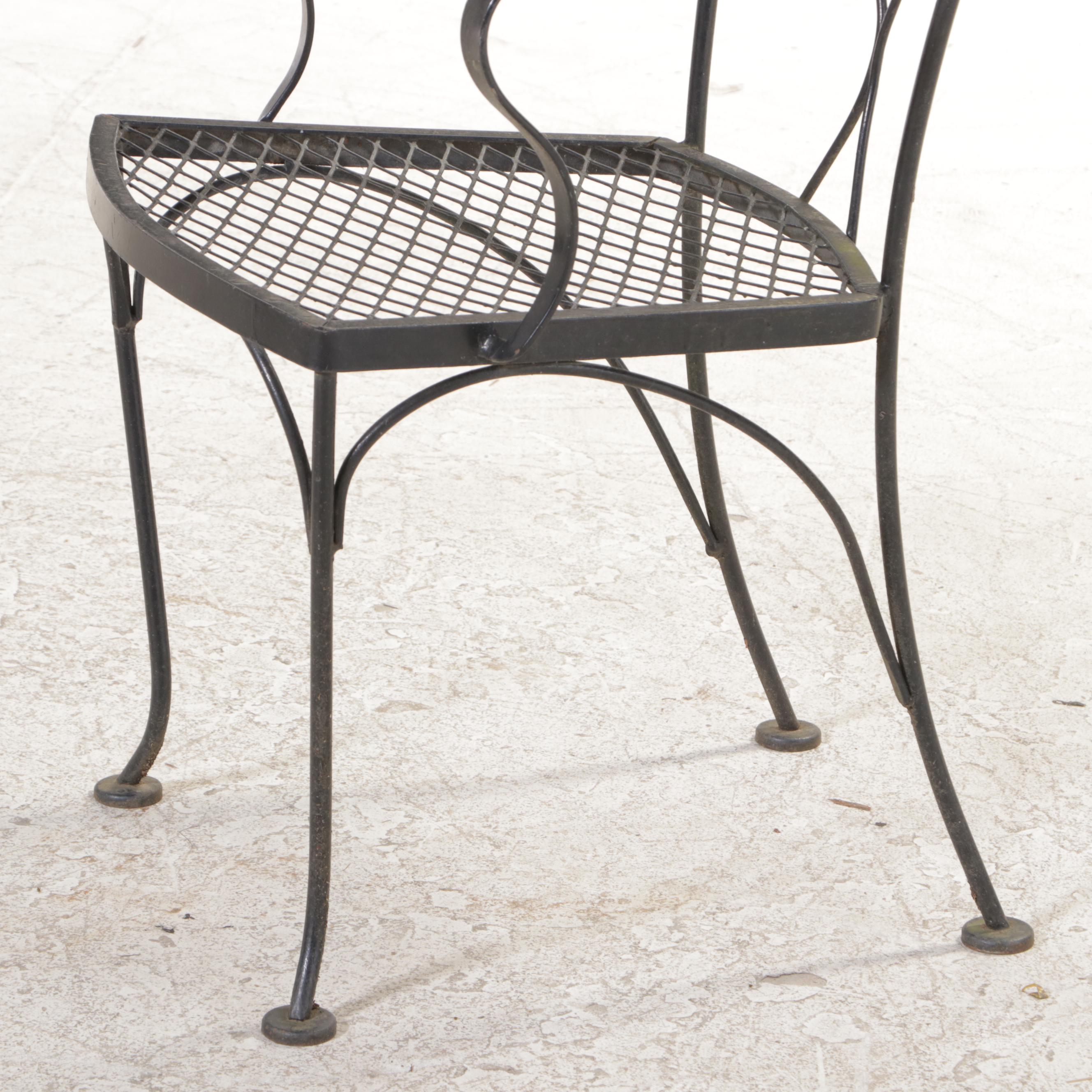 Wrought Iron Patio Dining Furniture and Side Table, Mid to Late 20th Century
