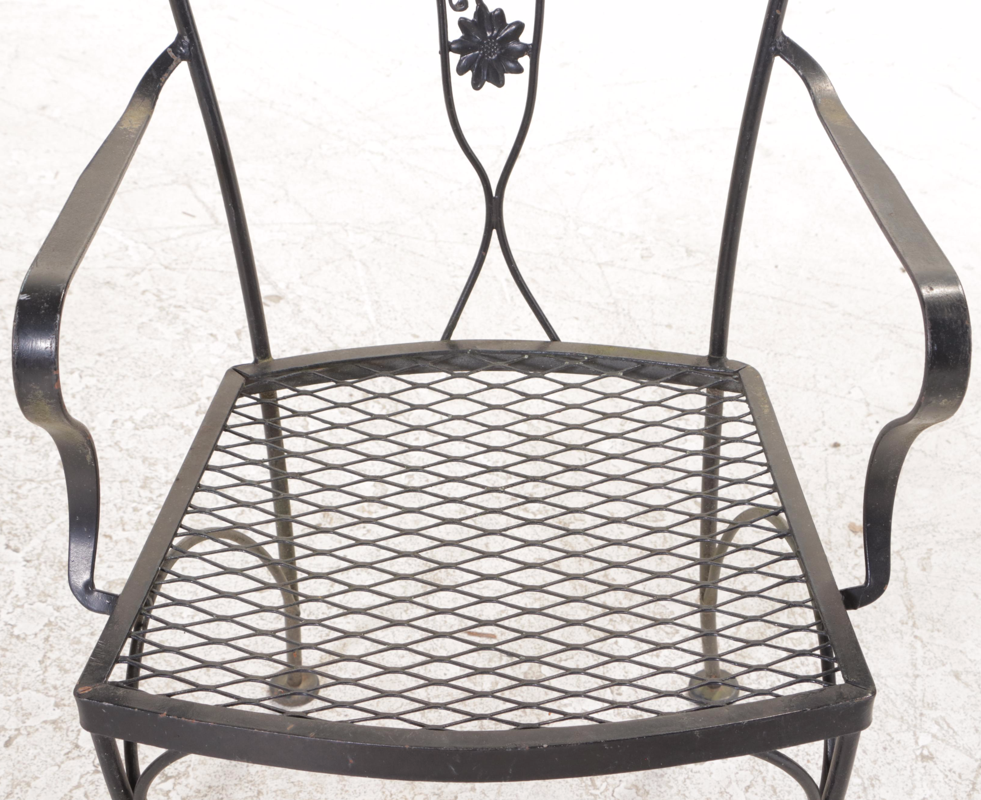 Wrought Iron Patio Dining Furniture and Side Table, Mid to Late 20th Century