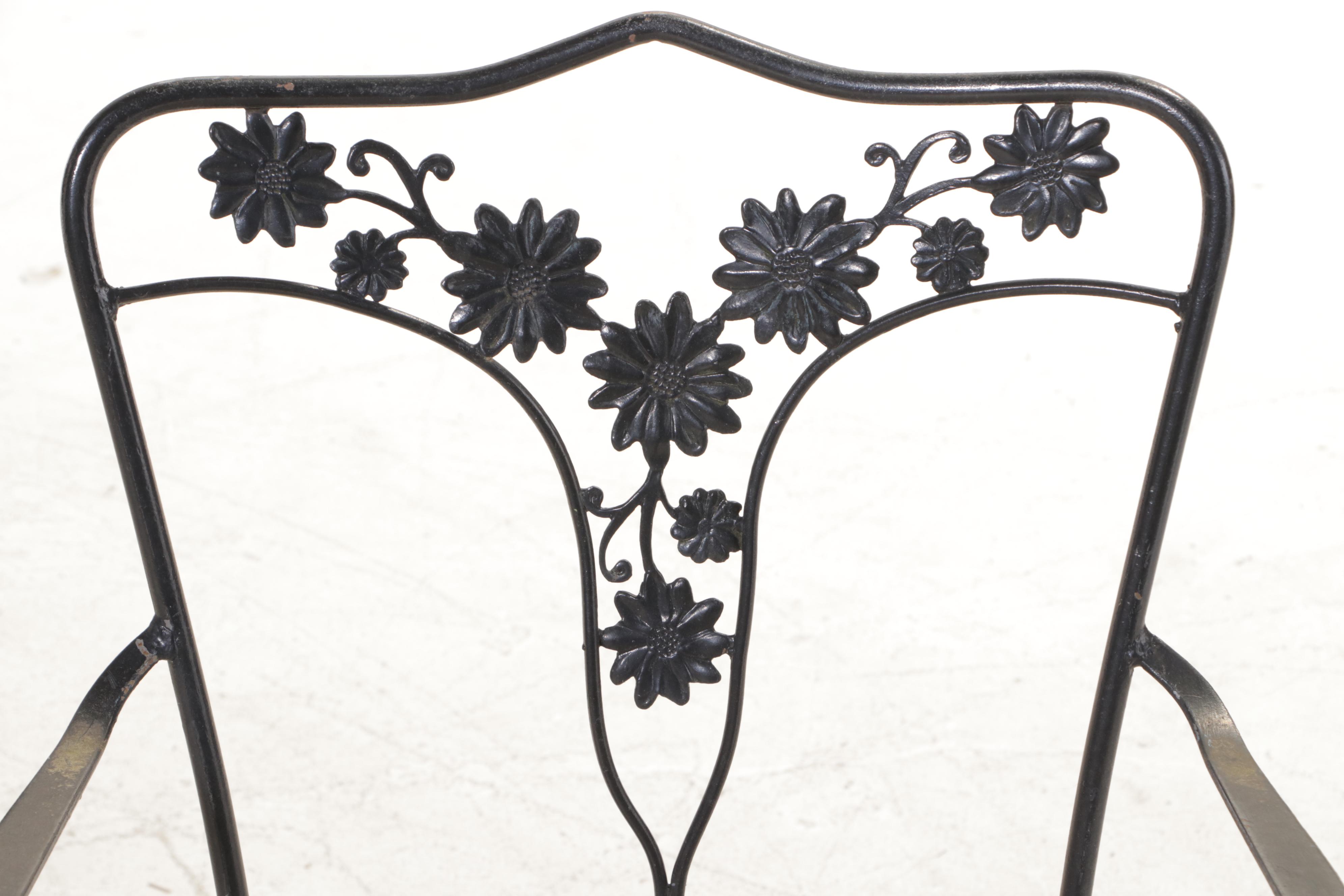 Wrought Iron Patio Dining Furniture and Side Table, Mid to Late 20th Century