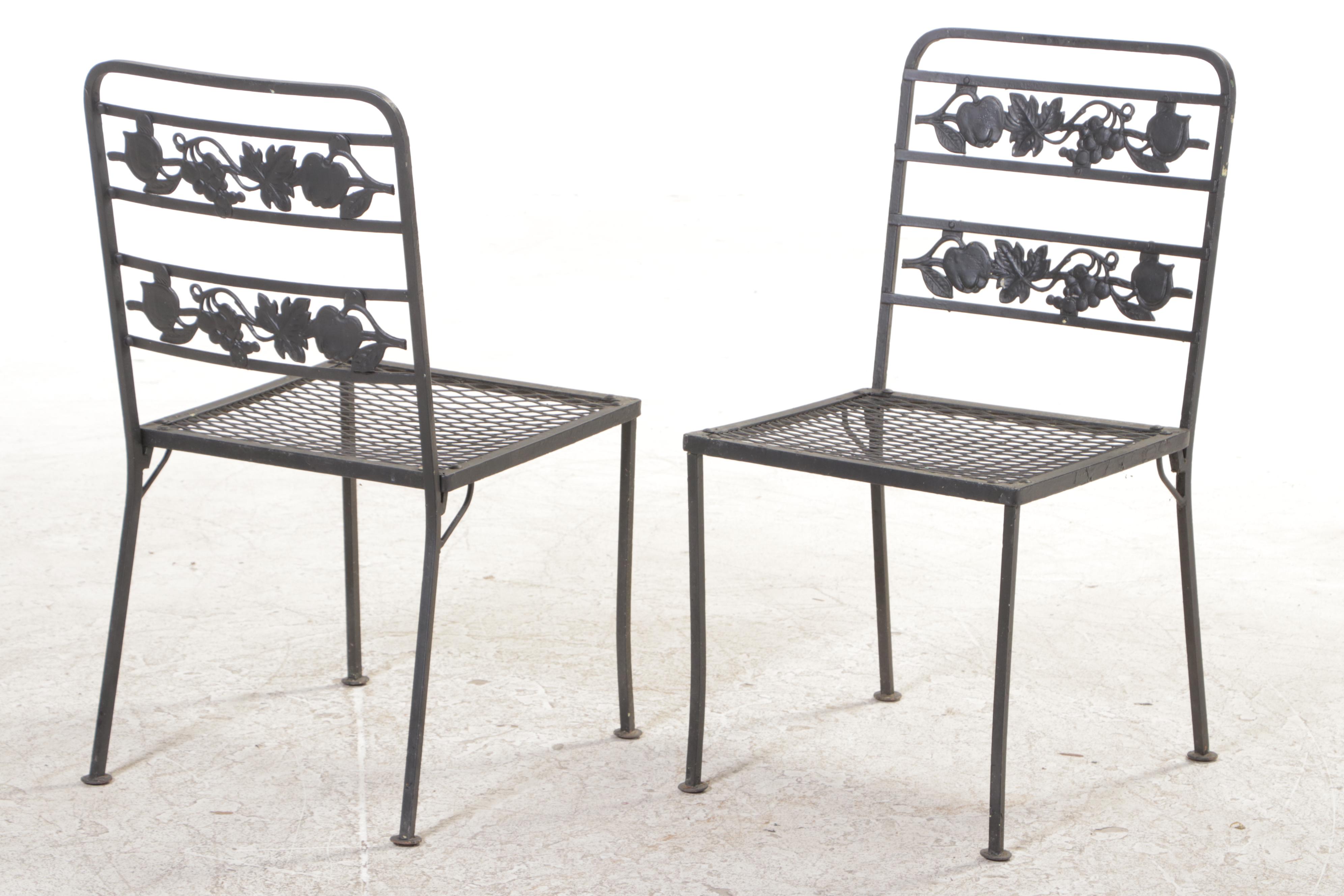 Wrought Iron Patio Dining Furniture and Side Table, Mid to Late 20th Century