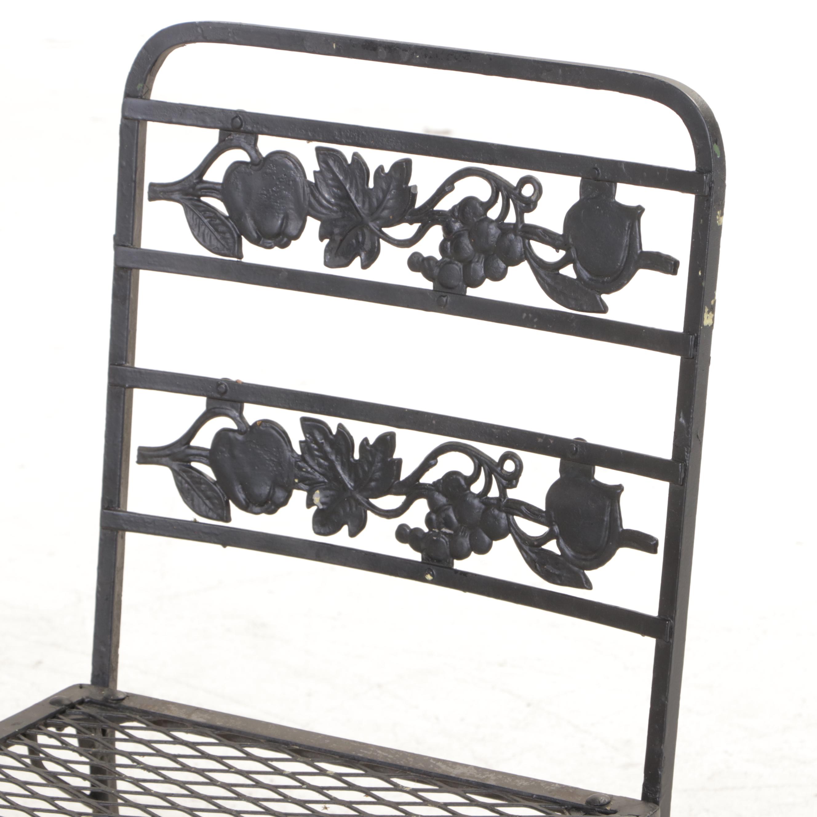 Wrought Iron Patio Dining Furniture and Side Table, Mid to Late 20th Century