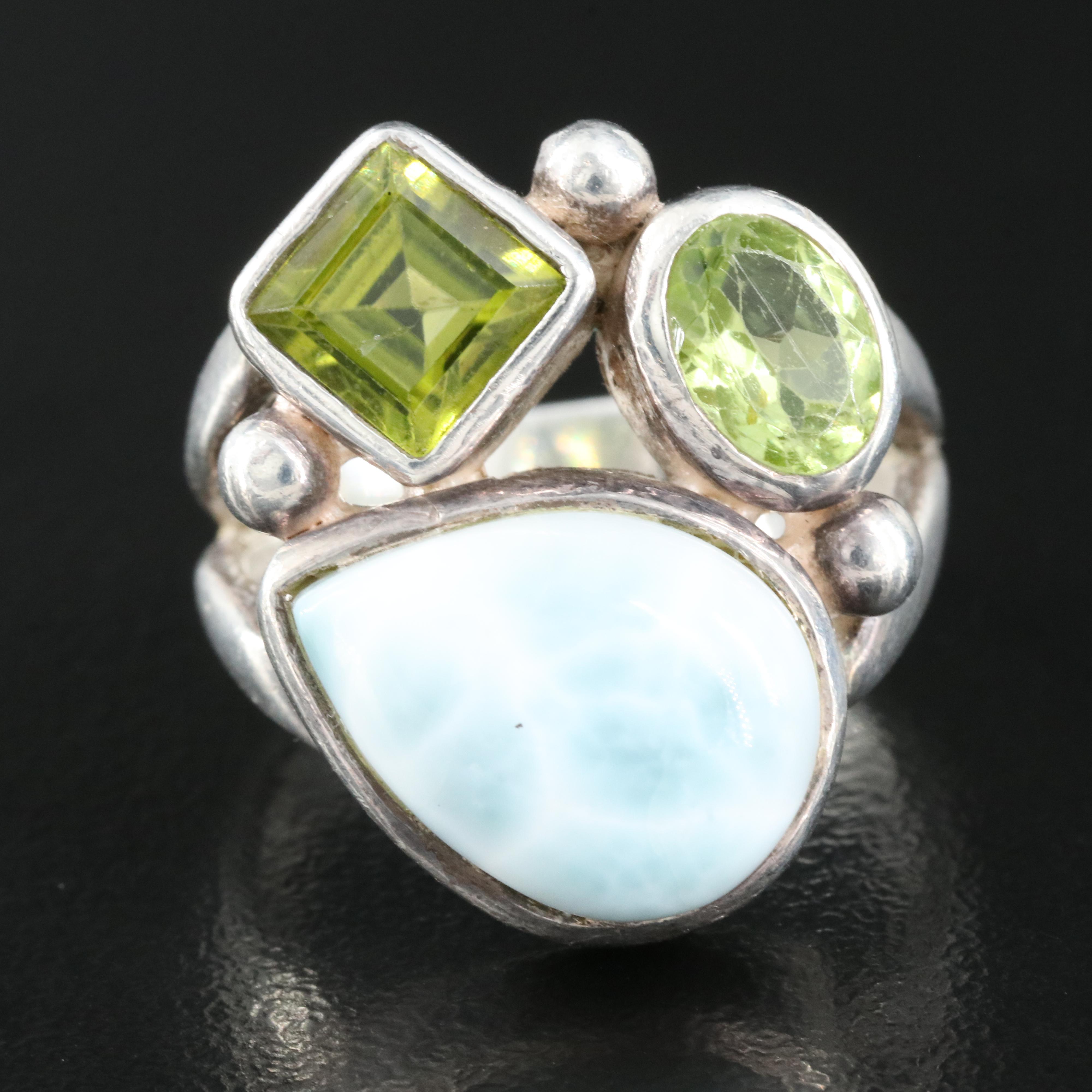 Sterling Larimar and Peridot Ring