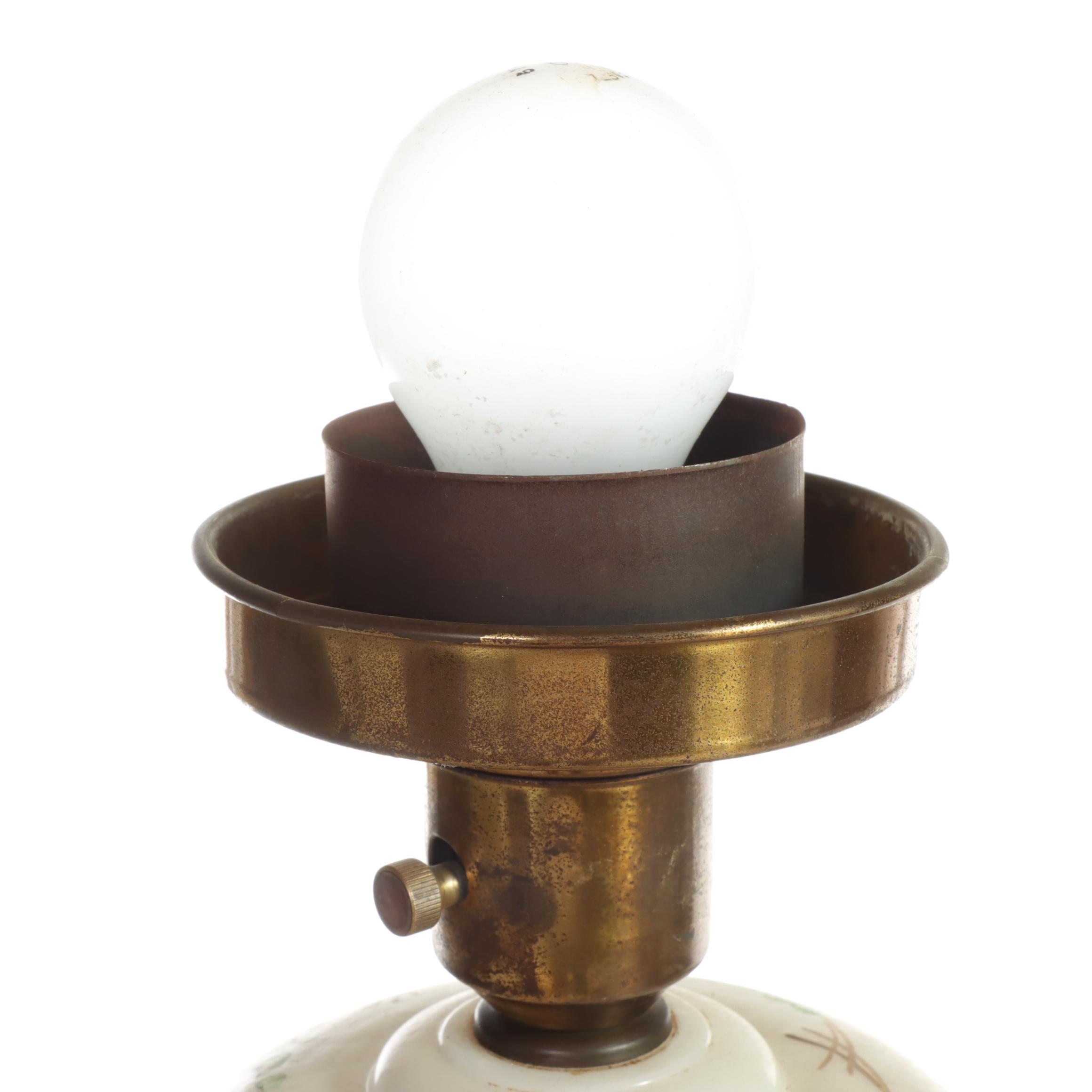 Art Deco Hand-Painted Glass and Metal Floor Lamp, Early 20th Century