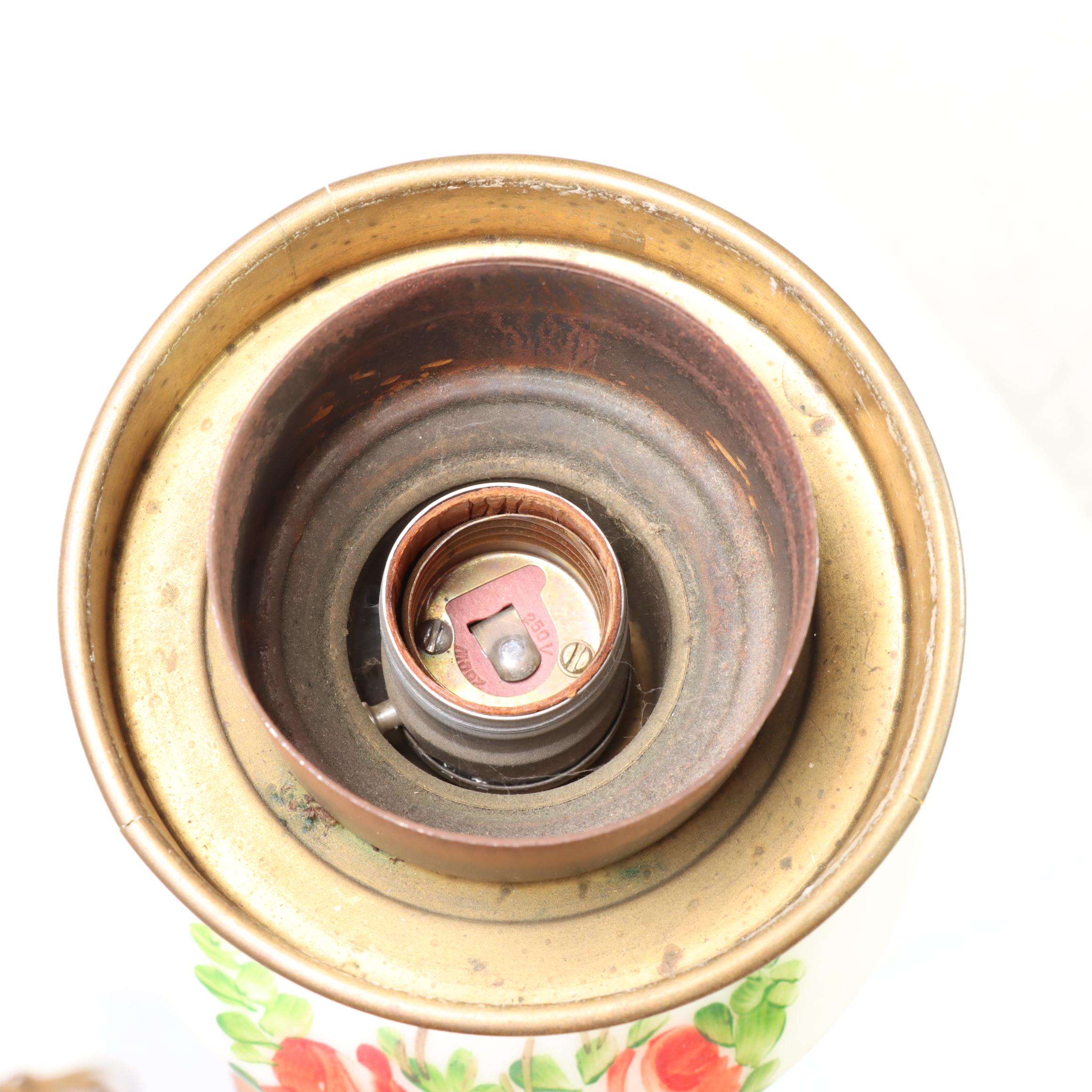 Art Deco Hand-Painted Glass and Metal Floor Lamp, Early 20th Century