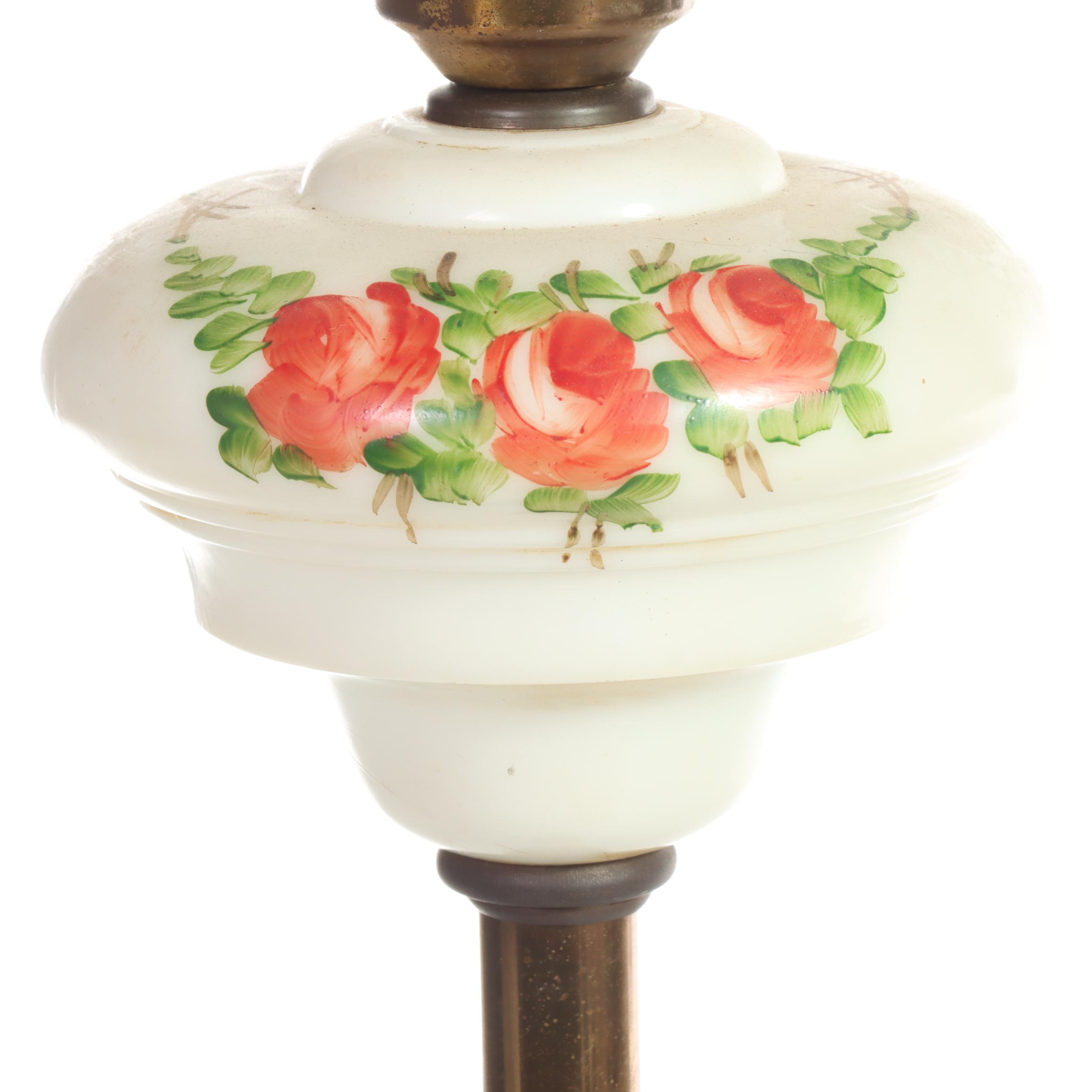 Art Deco Hand-Painted Glass and Metal Floor Lamp, Early 20th Century