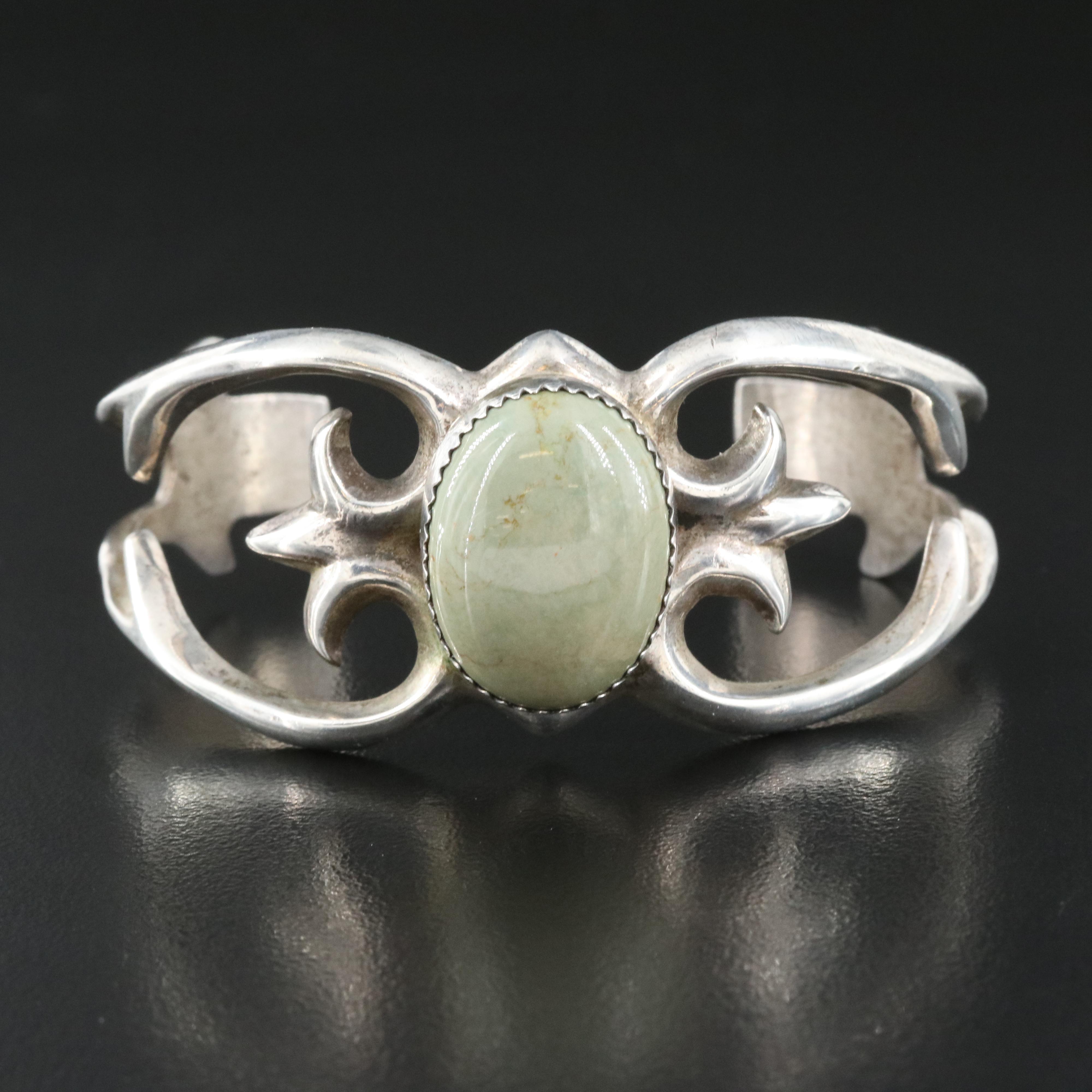 Western Sterling Turquoise Sand Cast Cuff