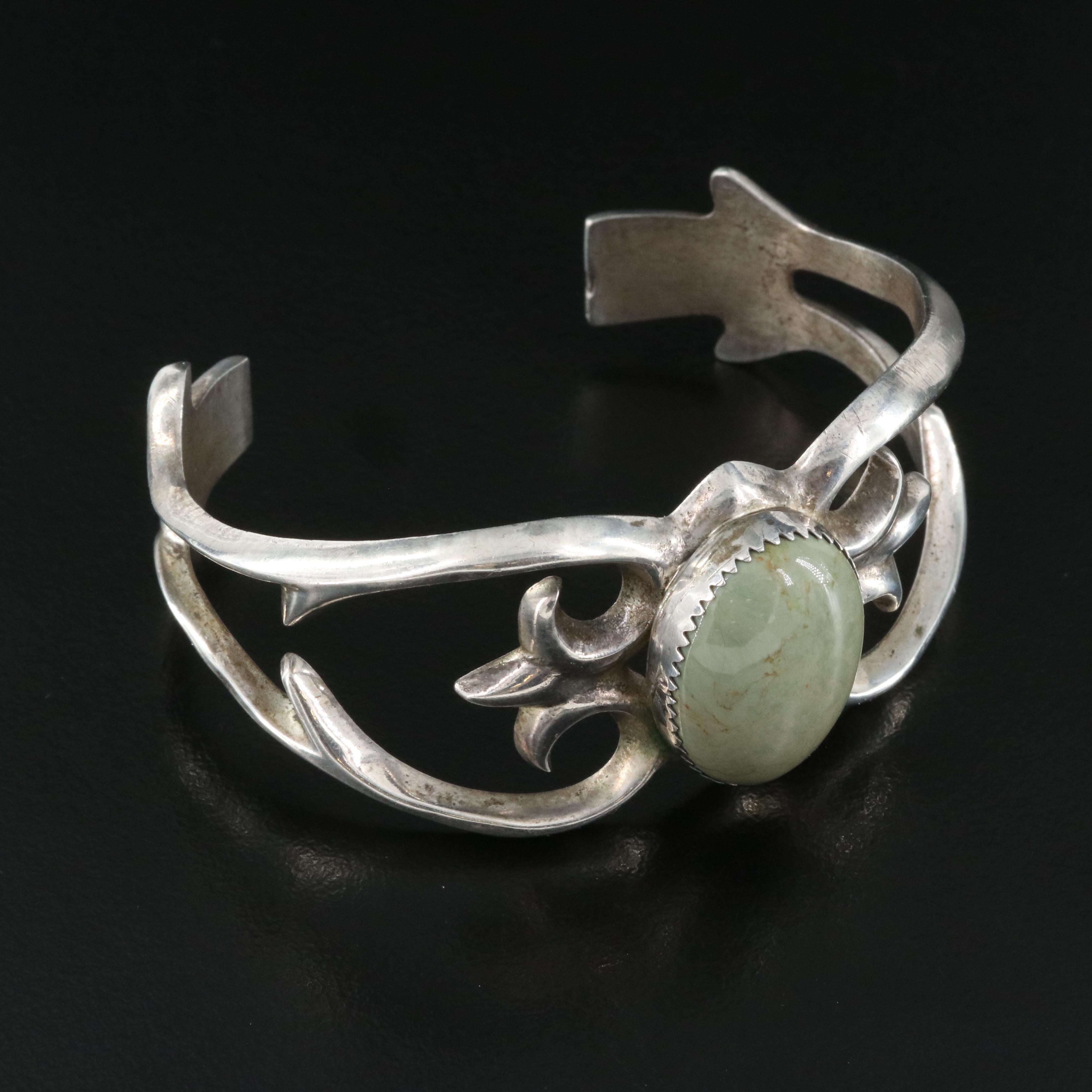 Western Sterling Turquoise Sand Cast Cuff