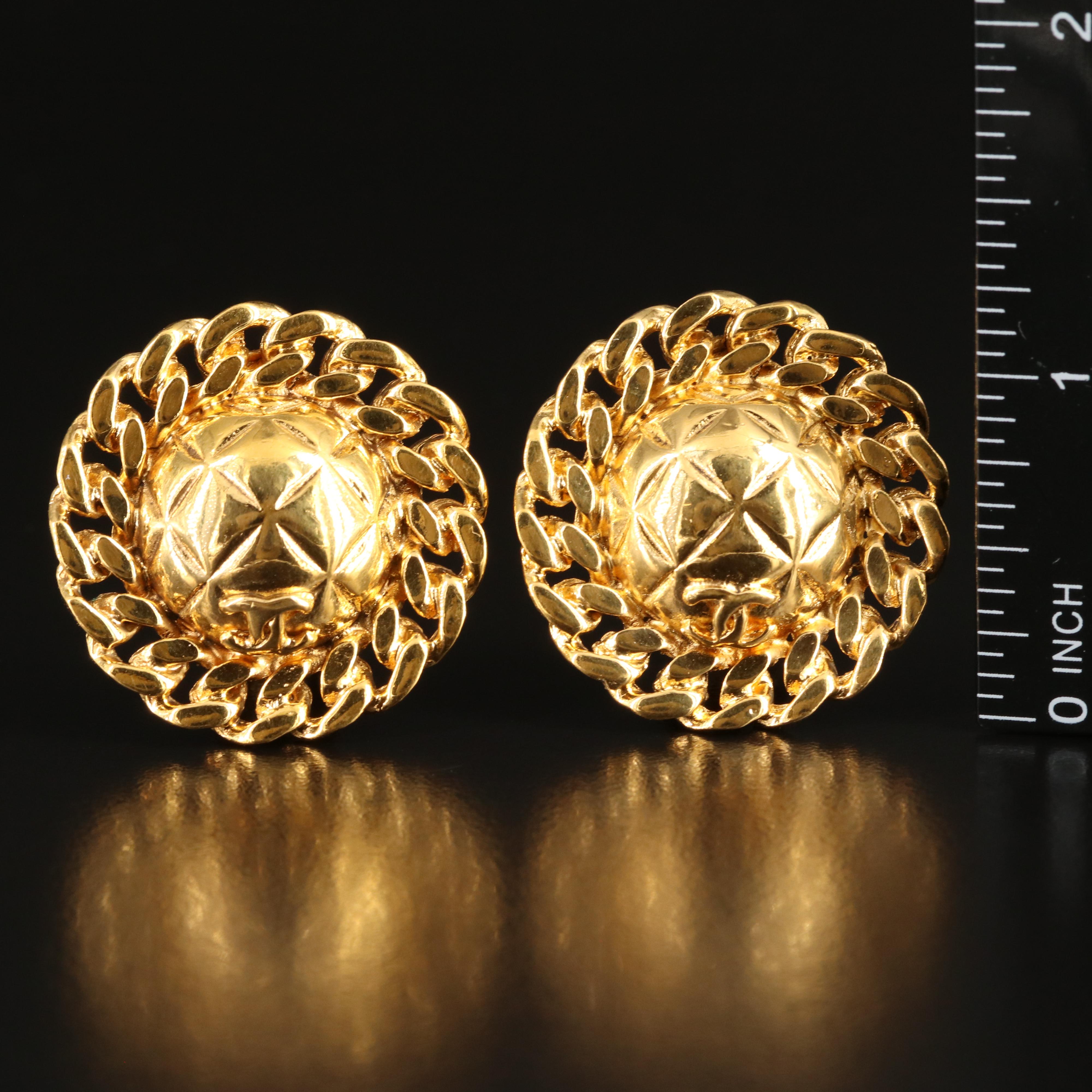 Chanel Quilted Chain Button Earrings