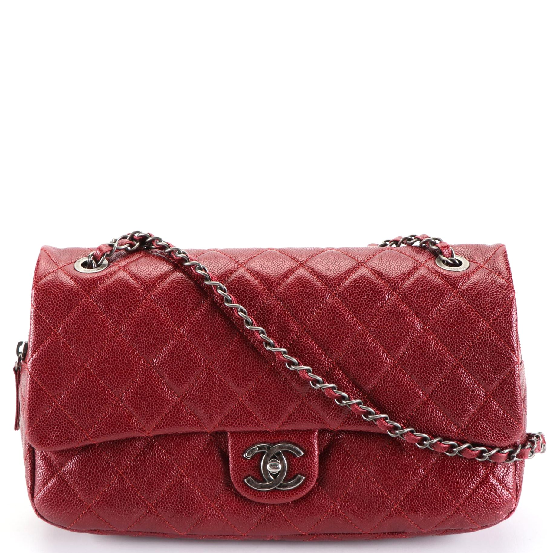 Chanel Easy Flap Quilted Caviar Leather Shoulder Bag