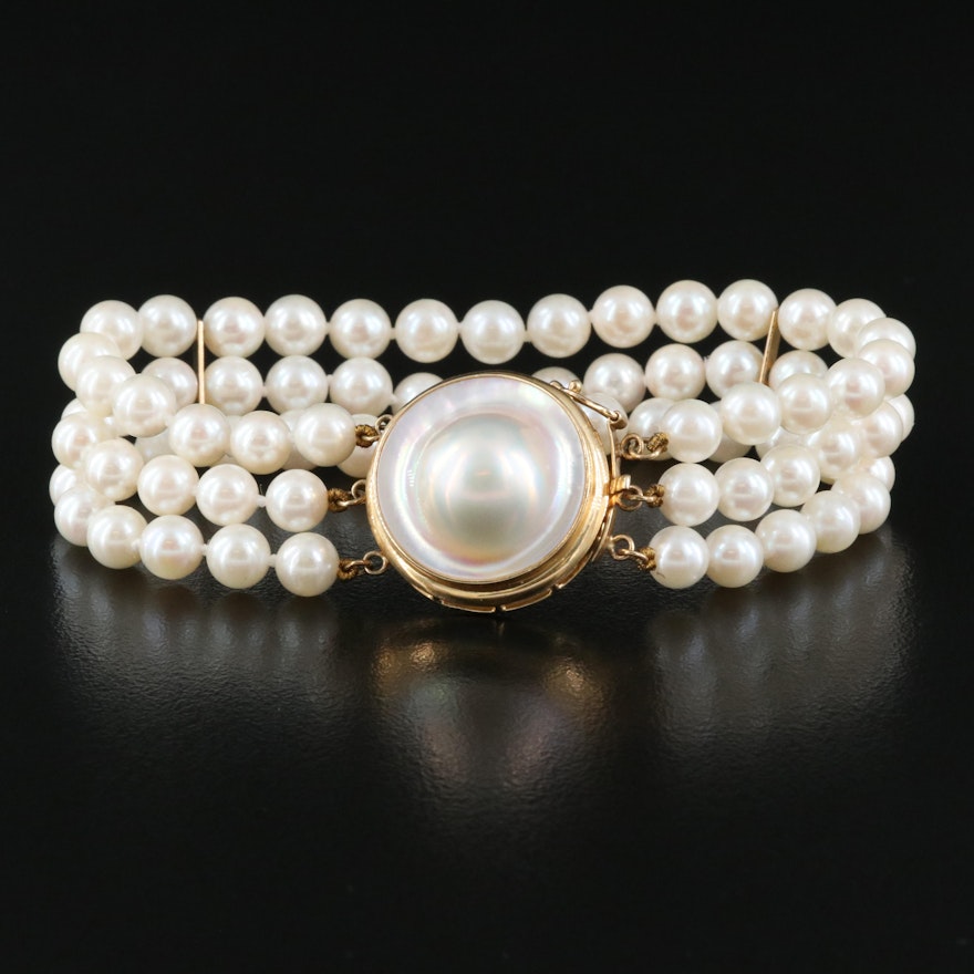 14K Pearl Triple-Strand Bracelet