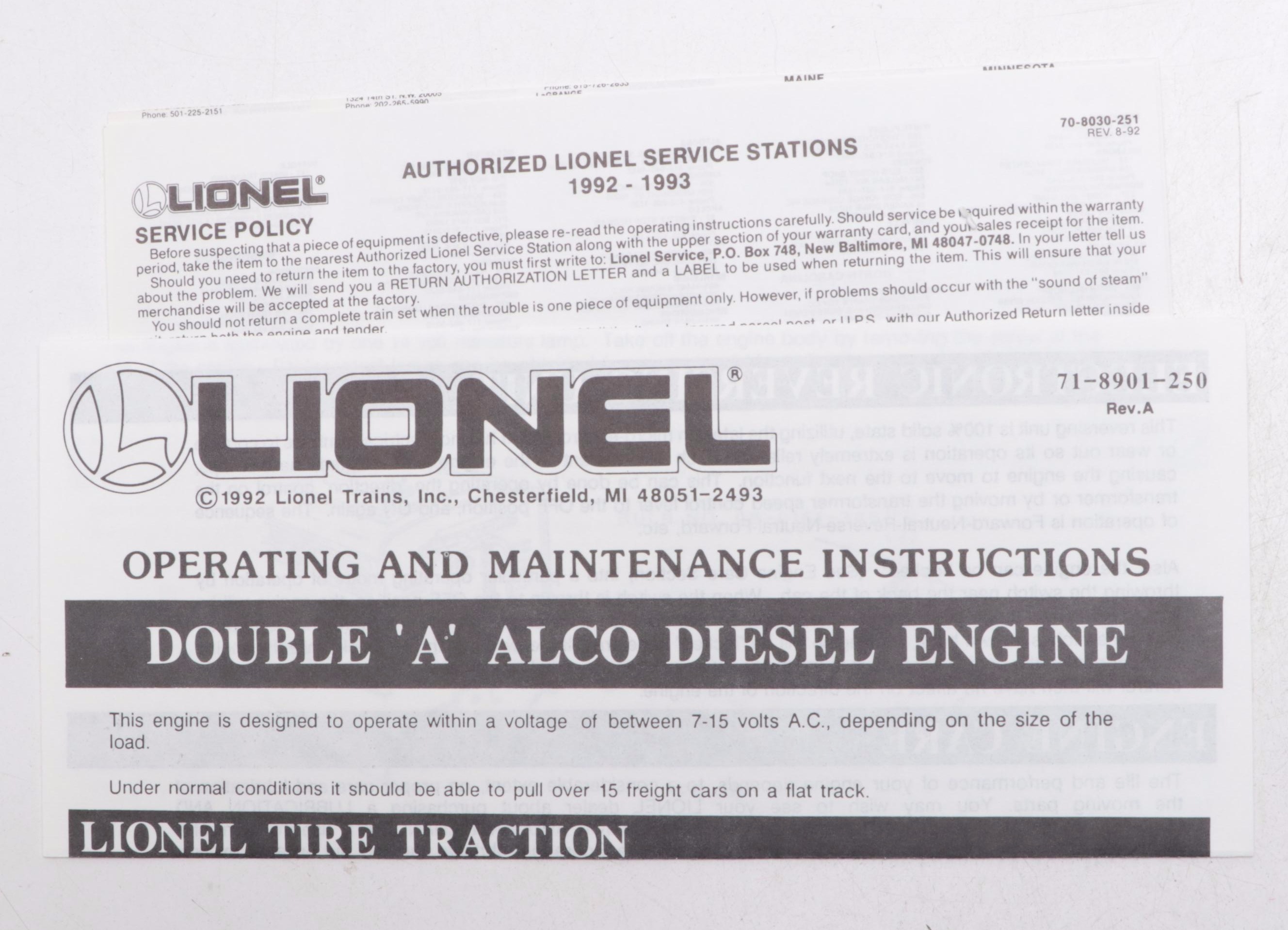 Lionel Trains New York Central Double "A" Alco Diesel Engines, Late 20th Century