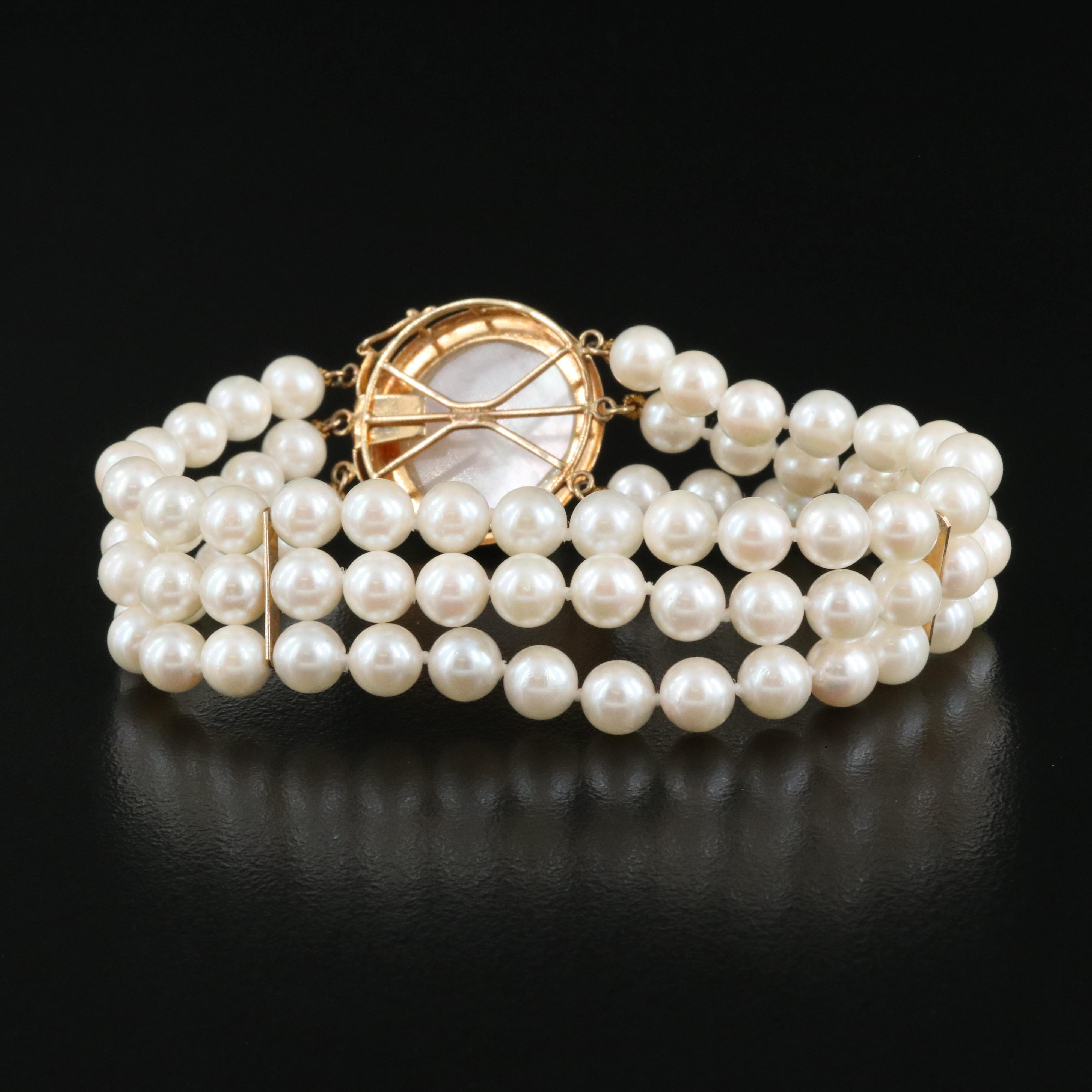 14K Pearl Triple-Strand Bracelet