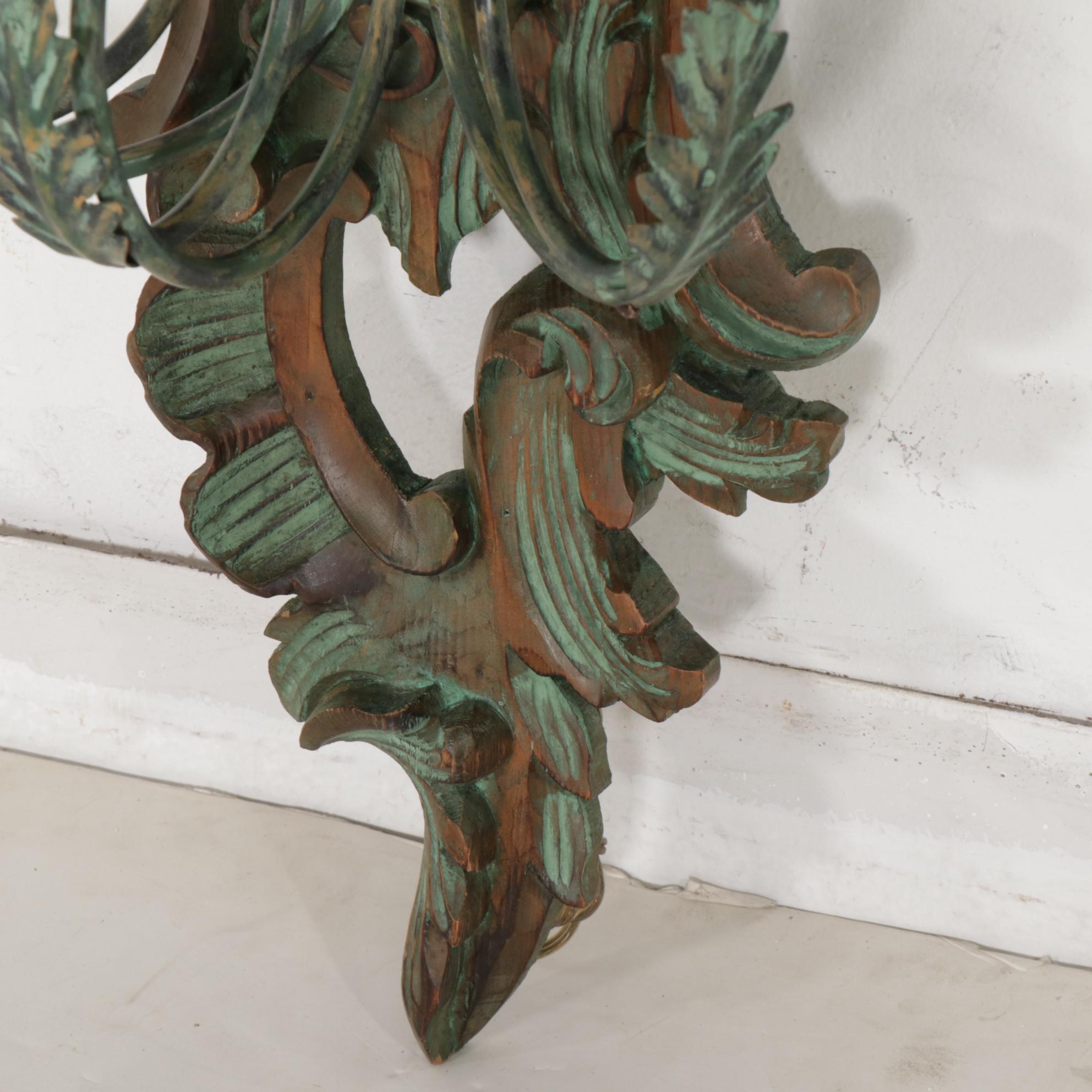 Rococo Style Three-Arm Electric Candle Sconce, Mid-20th Century