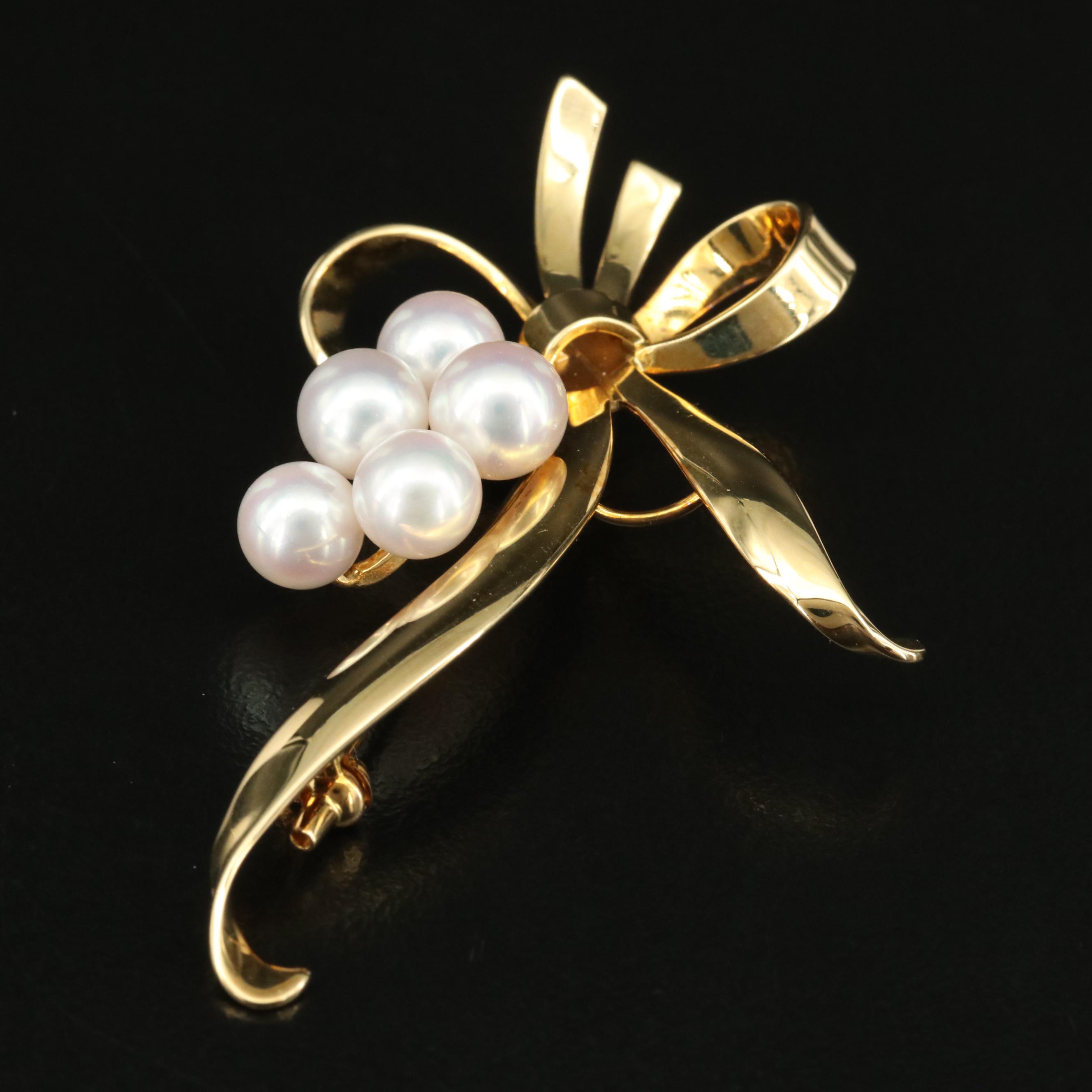 Mikimoto 18K Pearl Bow Brooch