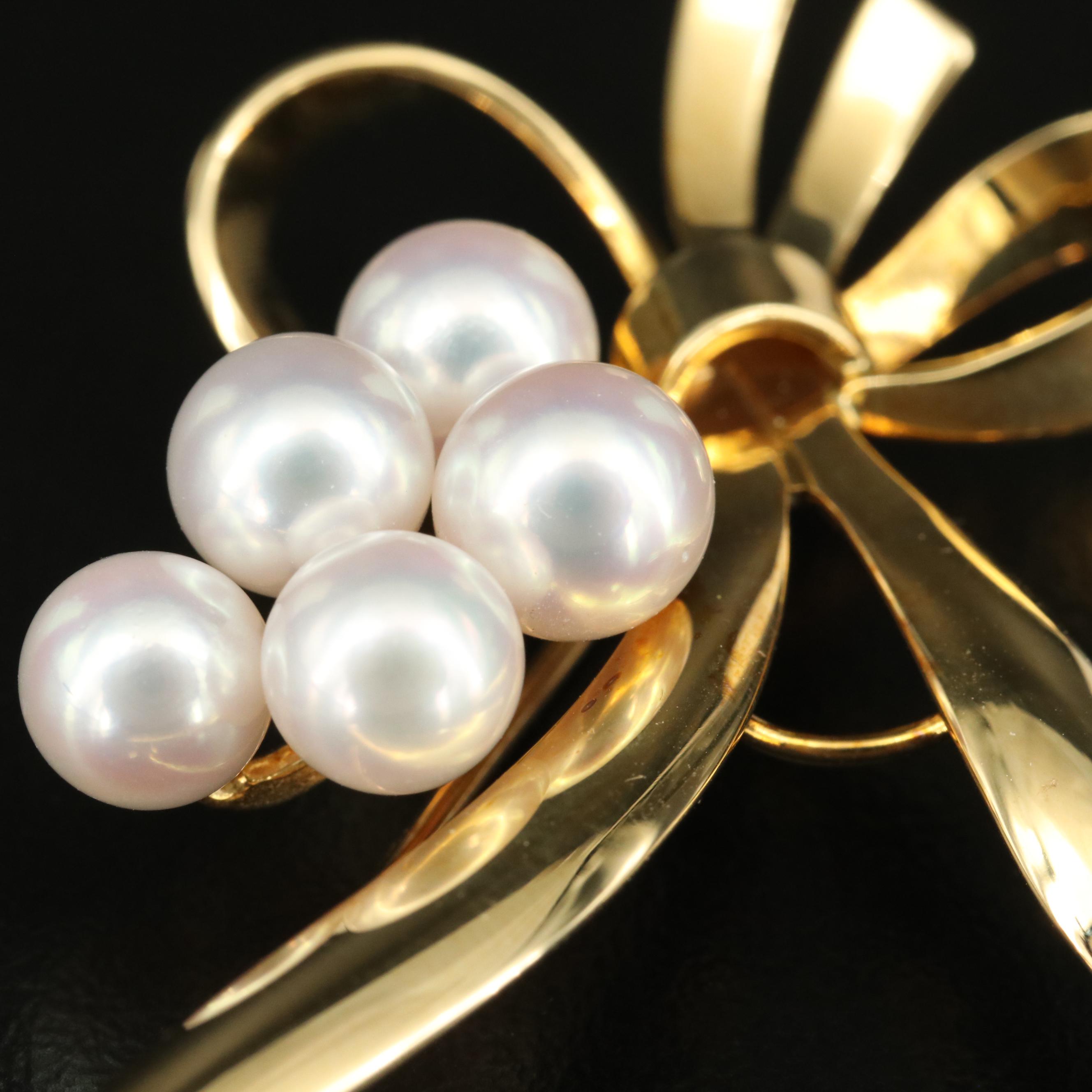 Mikimoto 18K Pearl Bow Brooch