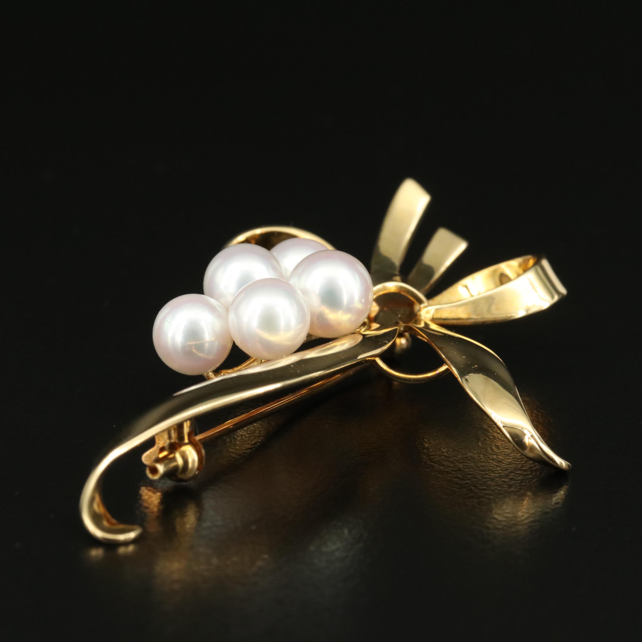 Mikimoto 18K Pearl Bow Brooch