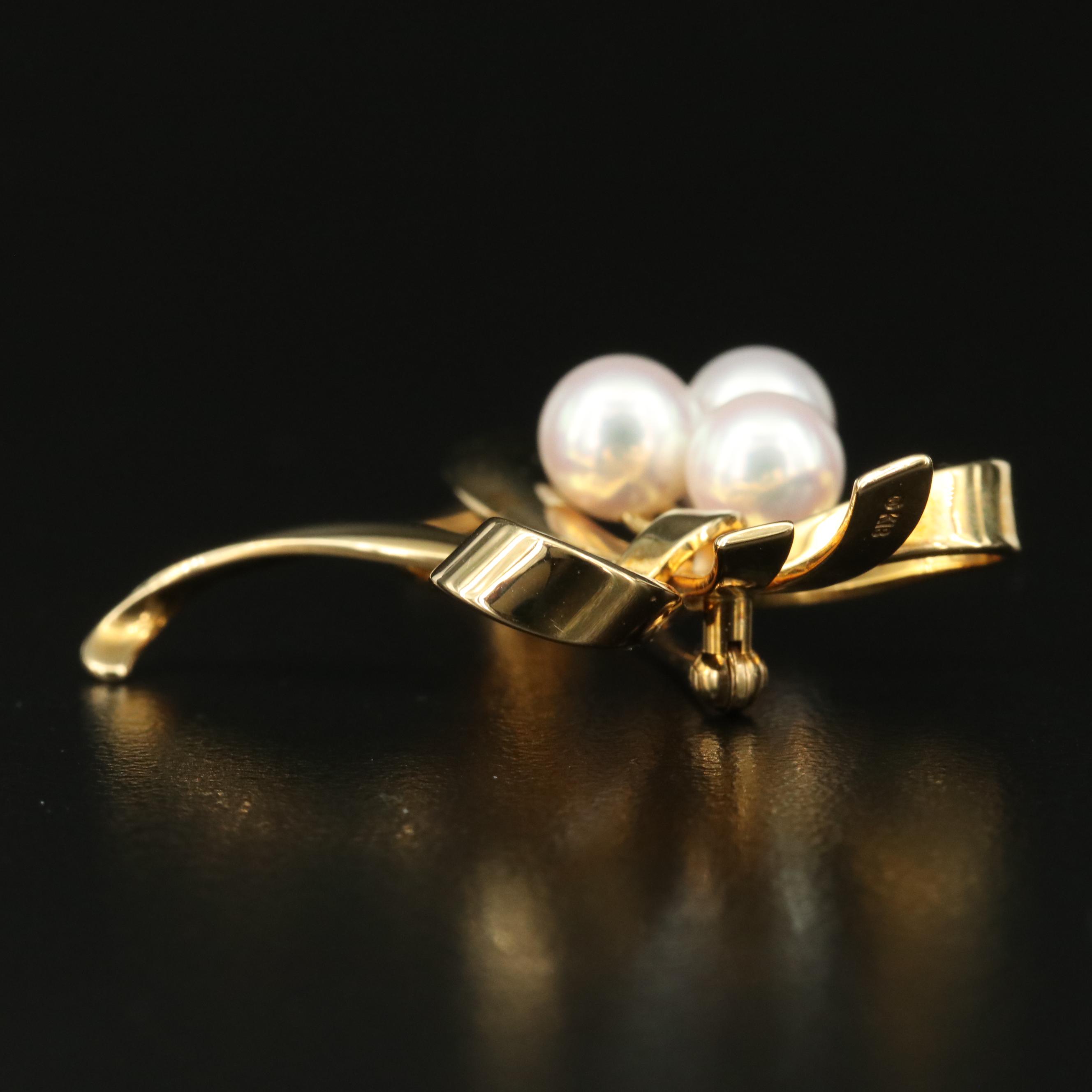 Mikimoto 18K Pearl Bow Brooch