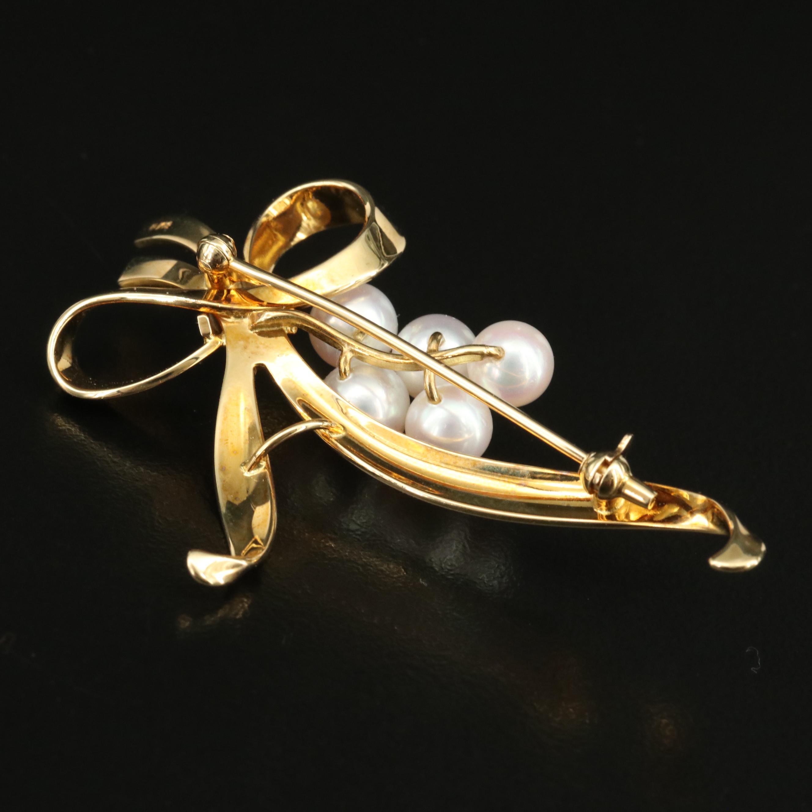 Mikimoto 18K Pearl Bow Brooch
