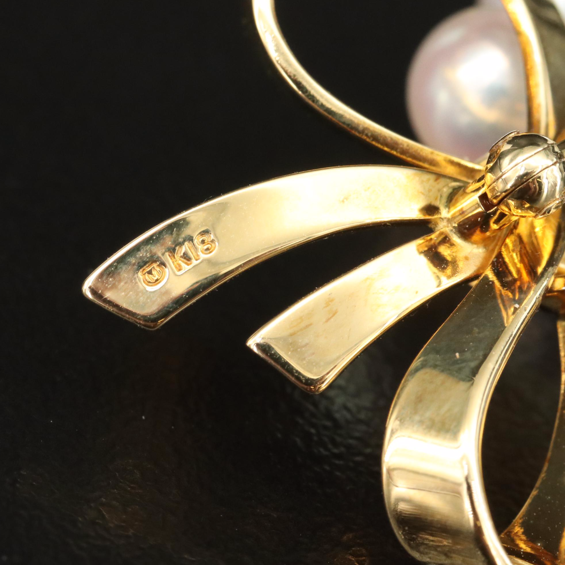 Mikimoto 18K Pearl Bow Brooch
