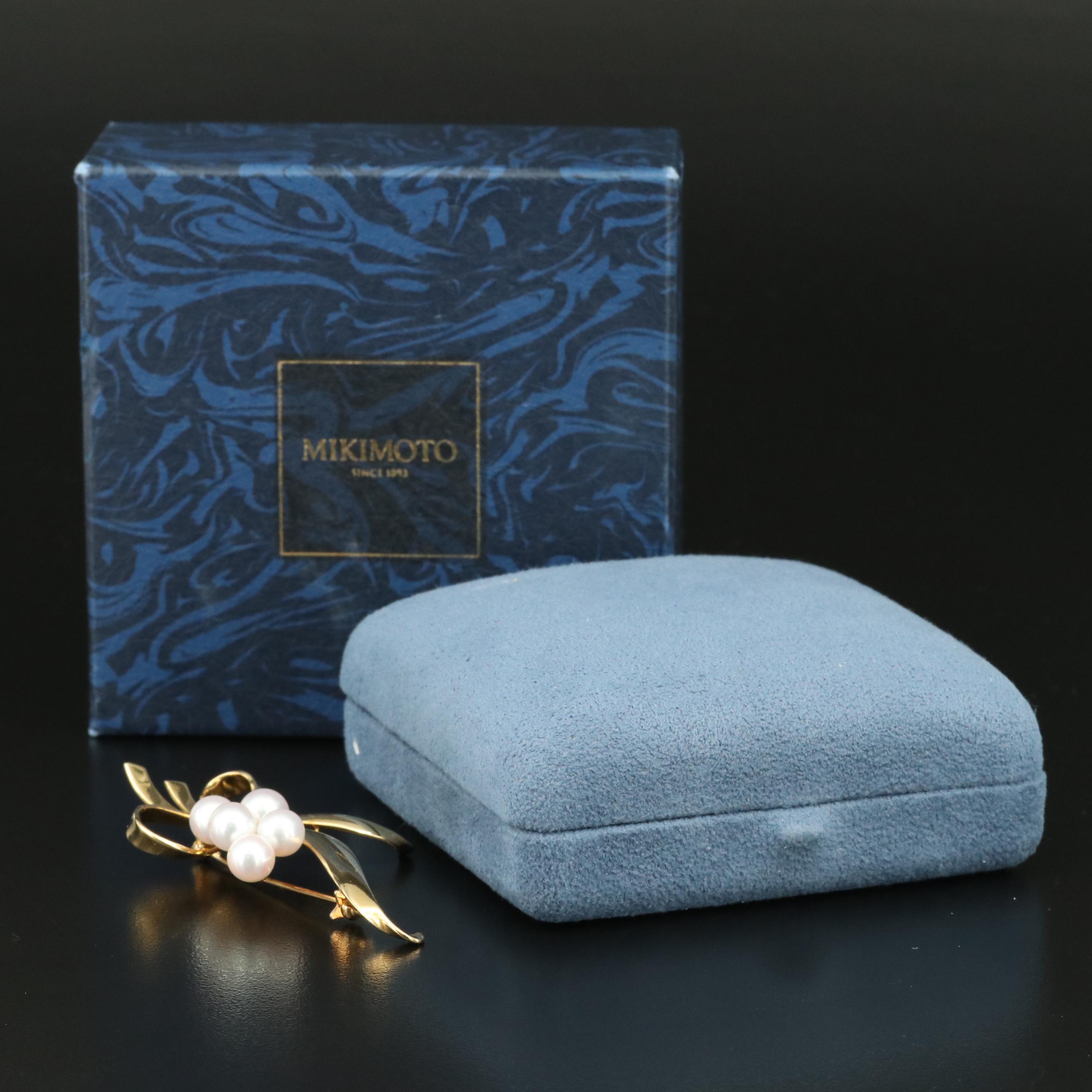 Mikimoto 18K Pearl Bow Brooch