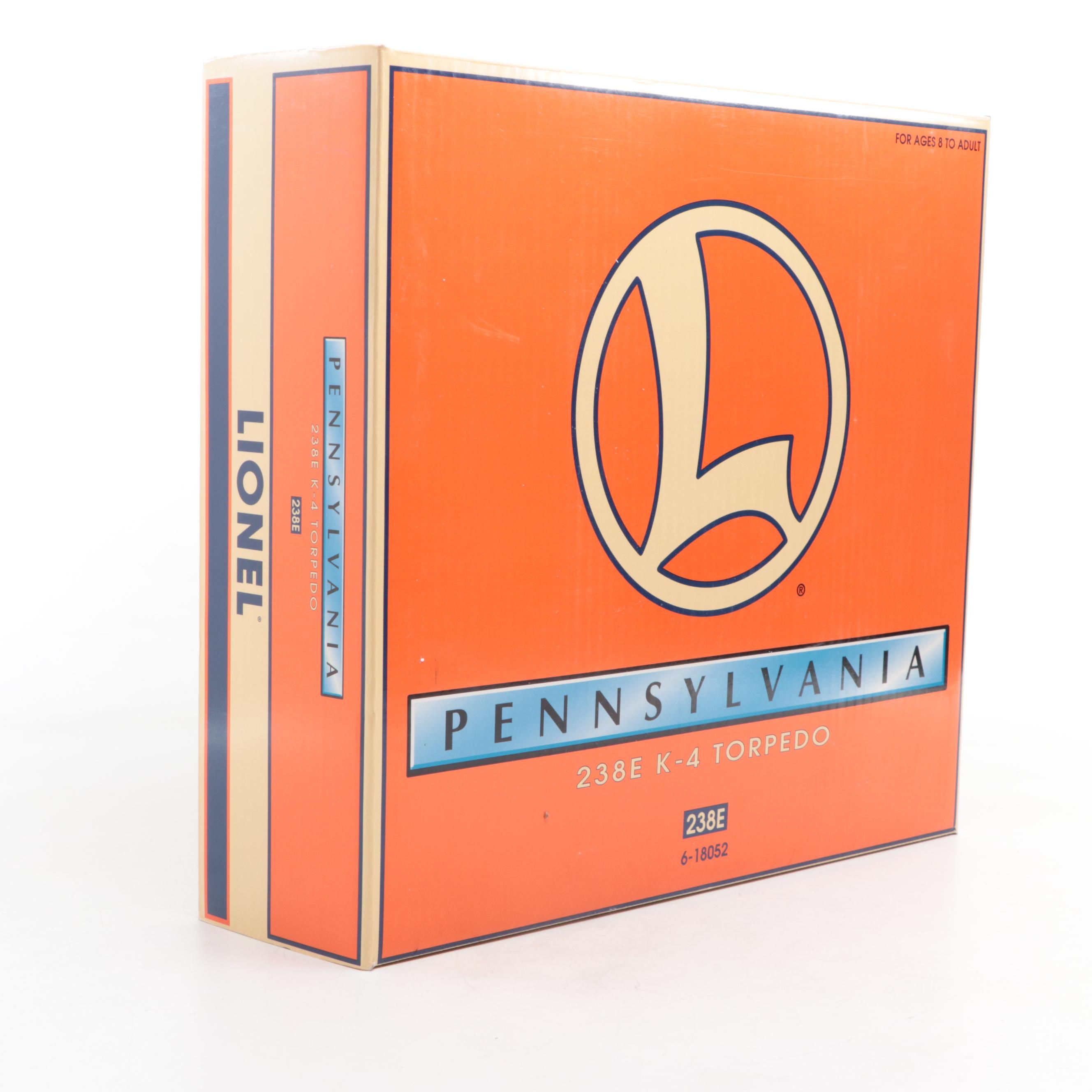 Lionel Trains Pennsylvania 238E K-4 Torpedo Steam Locomotive with Car