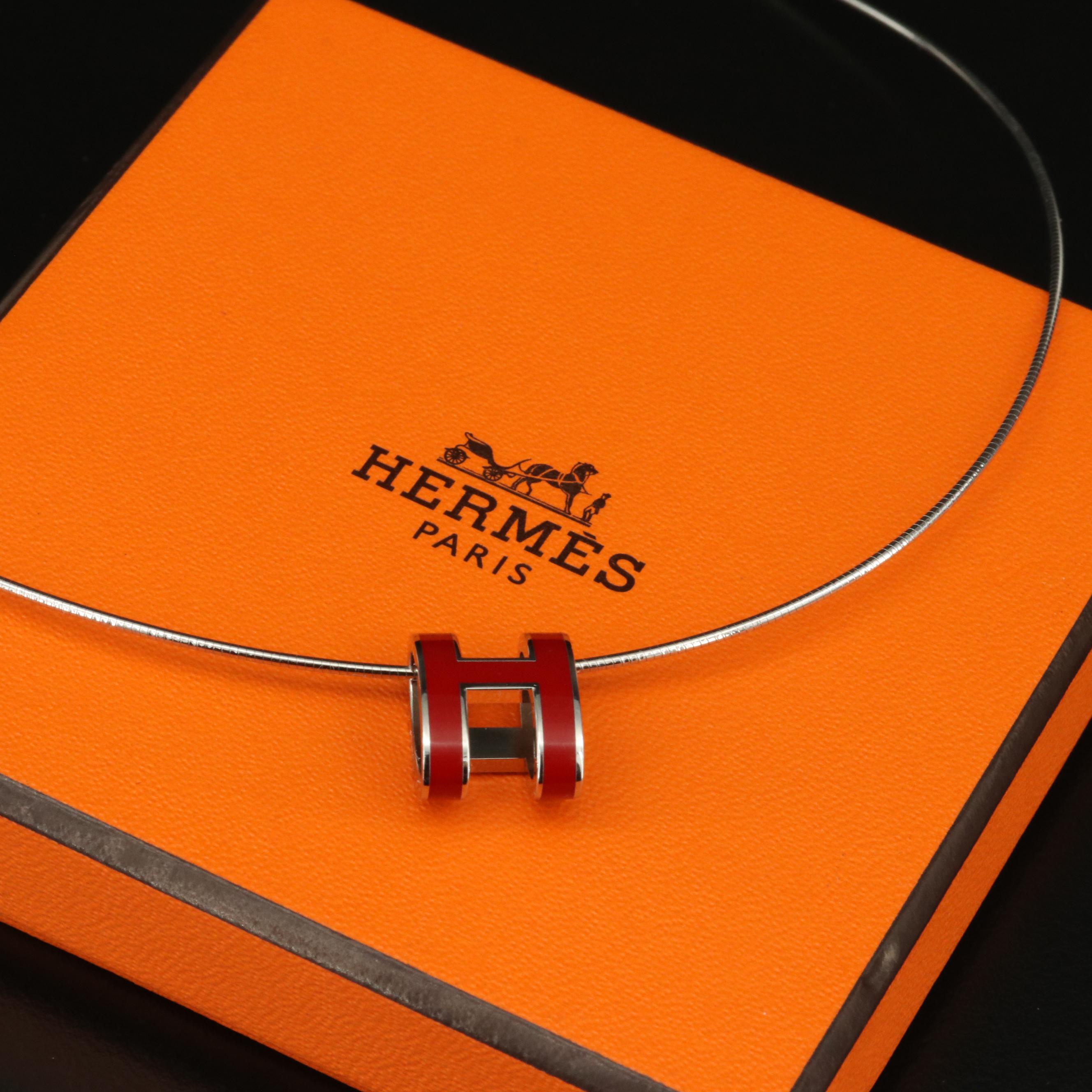 Hermès Pop H Enamel Slide Pendant on Sterling Chain Necklace