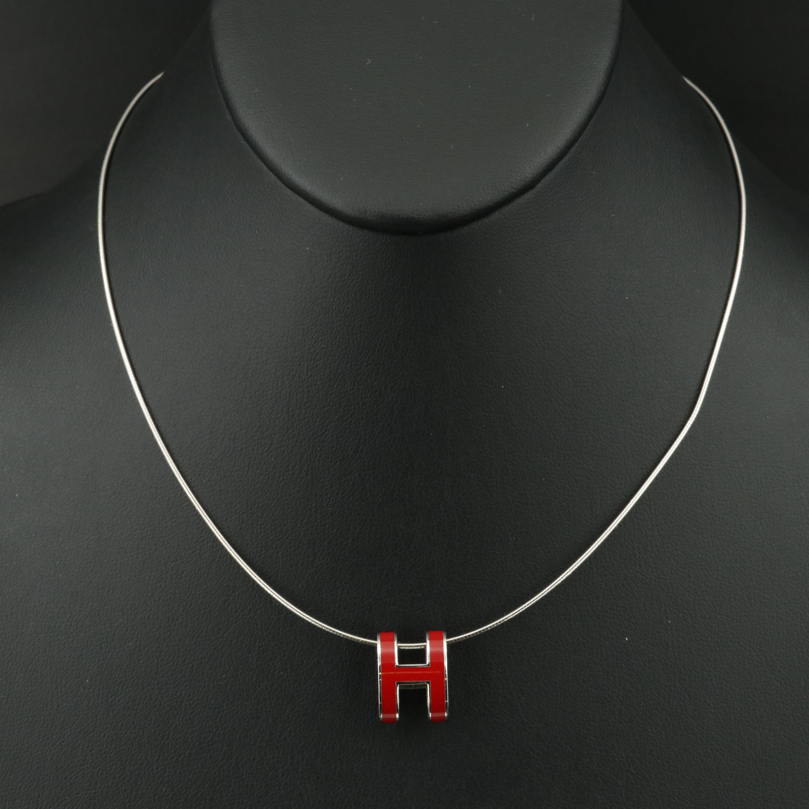 Hermès Pop H Enamel Slide Pendant on Sterling Chain Necklace