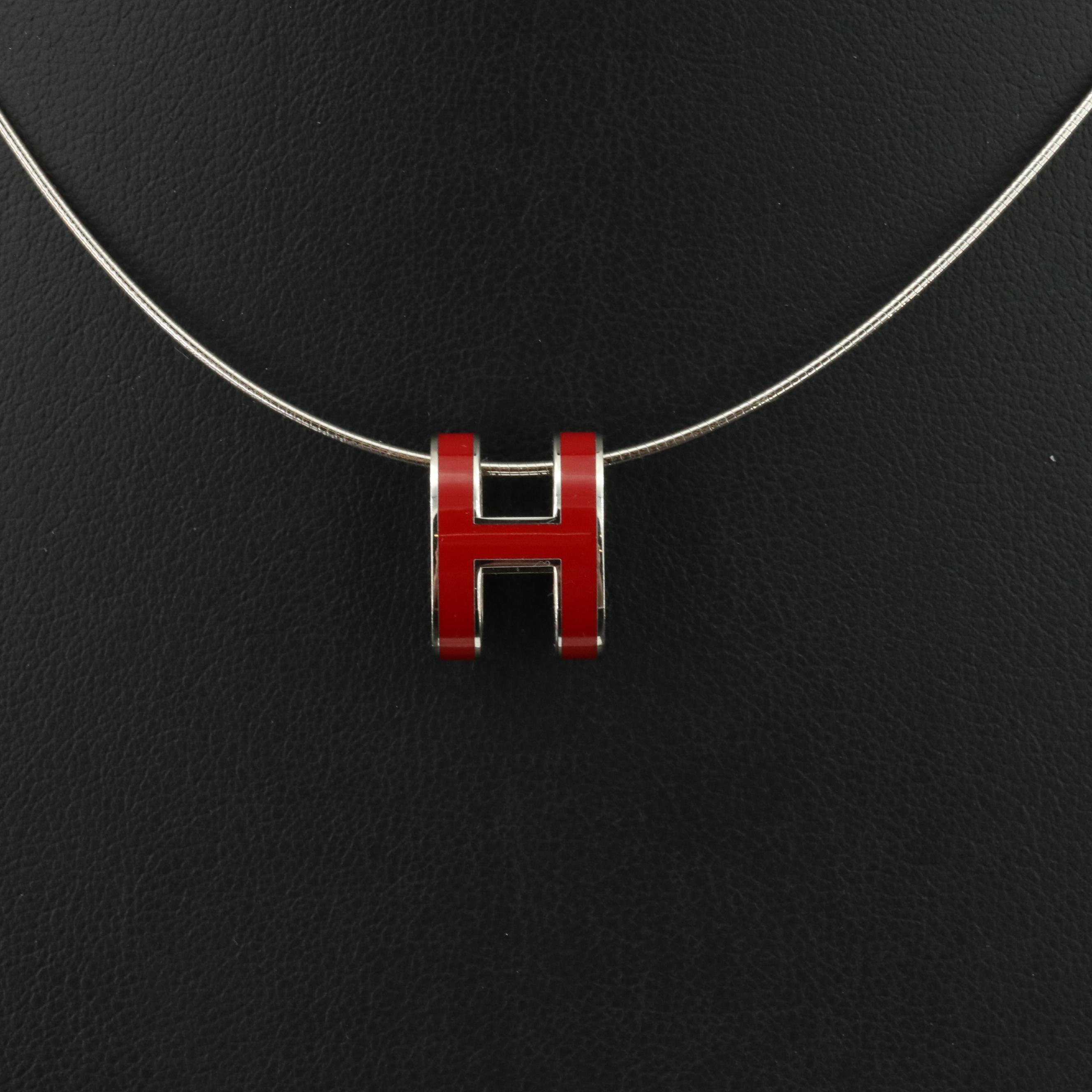 Hermès Pop H Enamel Slide Pendant on Sterling Chain Necklace