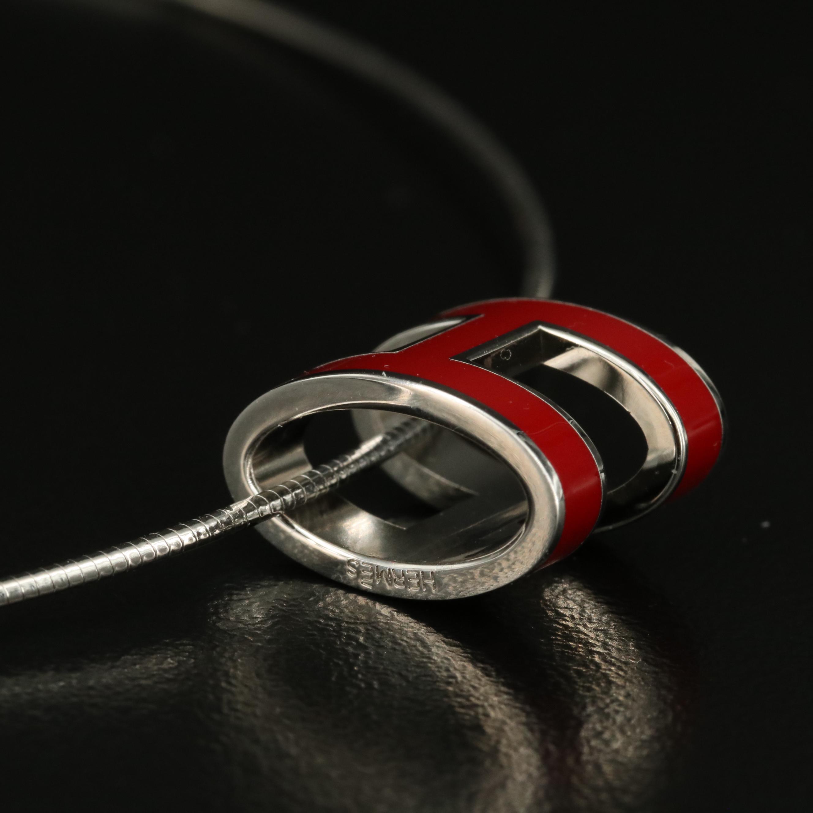 Hermès Pop H Enamel Slide Pendant on Sterling Chain Necklace