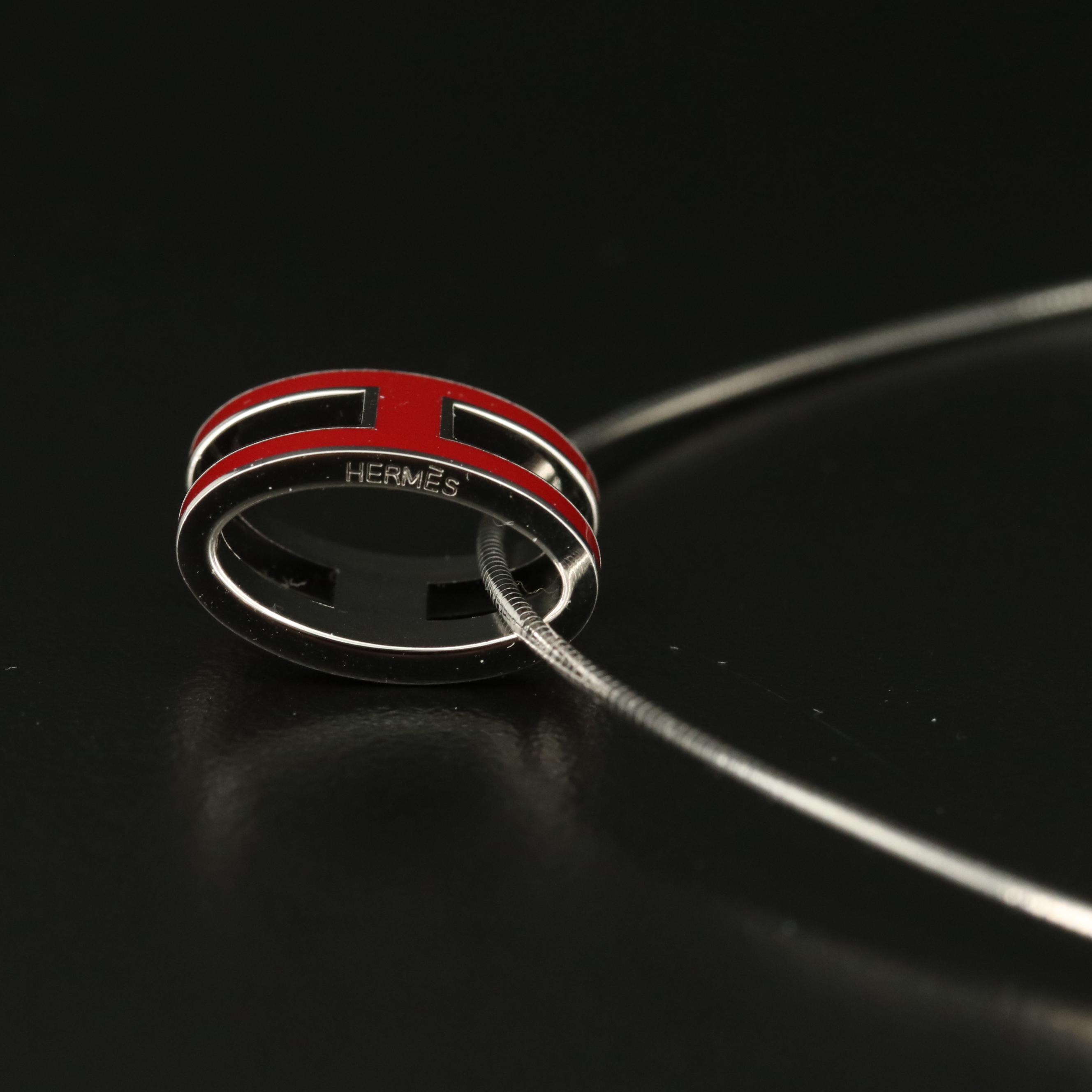 Hermès Pop H Enamel Slide Pendant on Sterling Chain Necklace