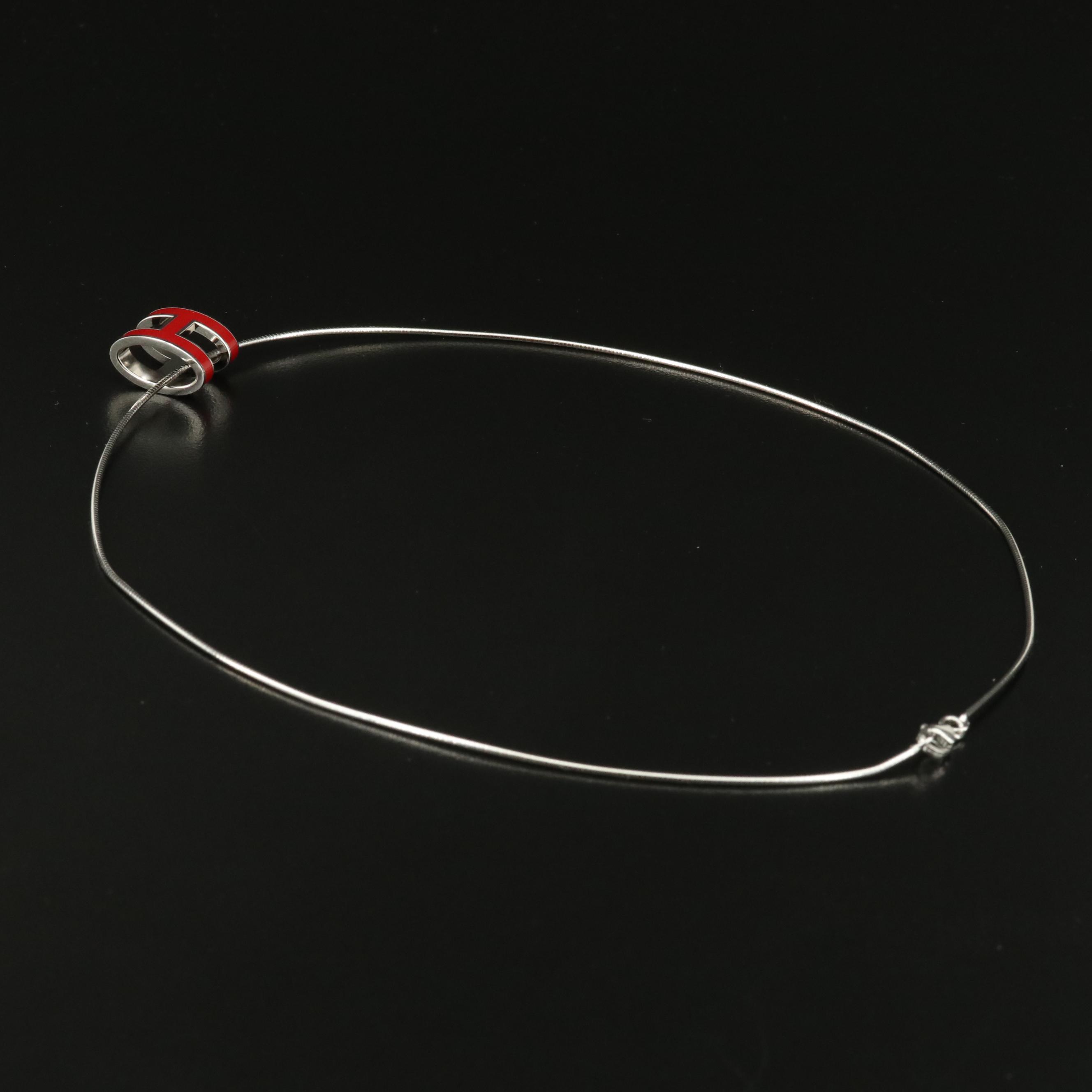 Hermès Pop H Enamel Slide Pendant on Sterling Chain Necklace