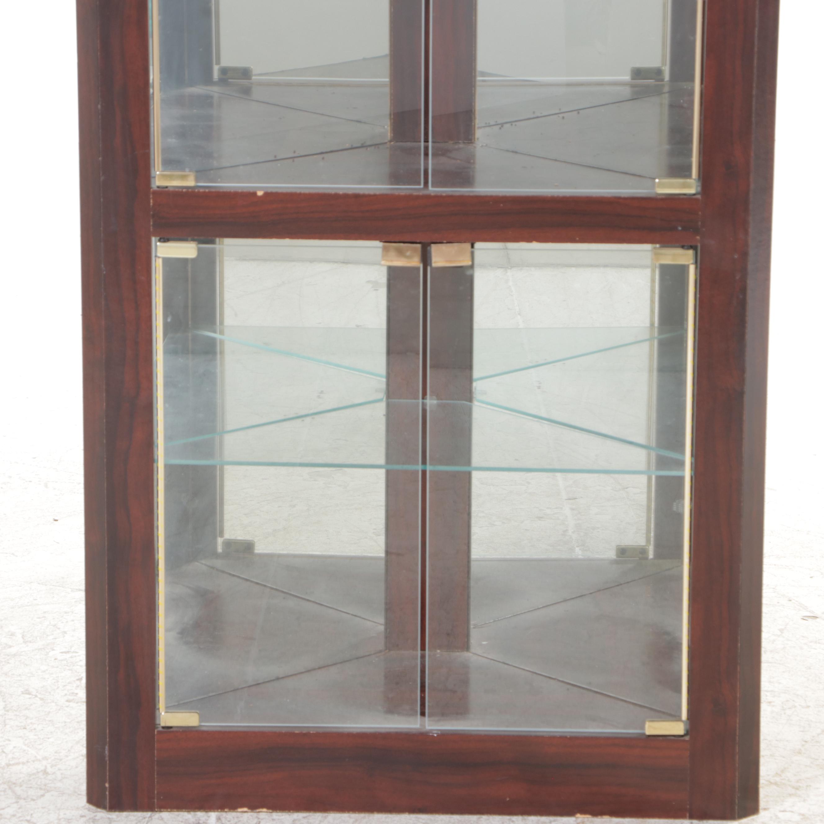 Mahogany-Grained Laminate Corner Display Cabinet, Late 20th Century