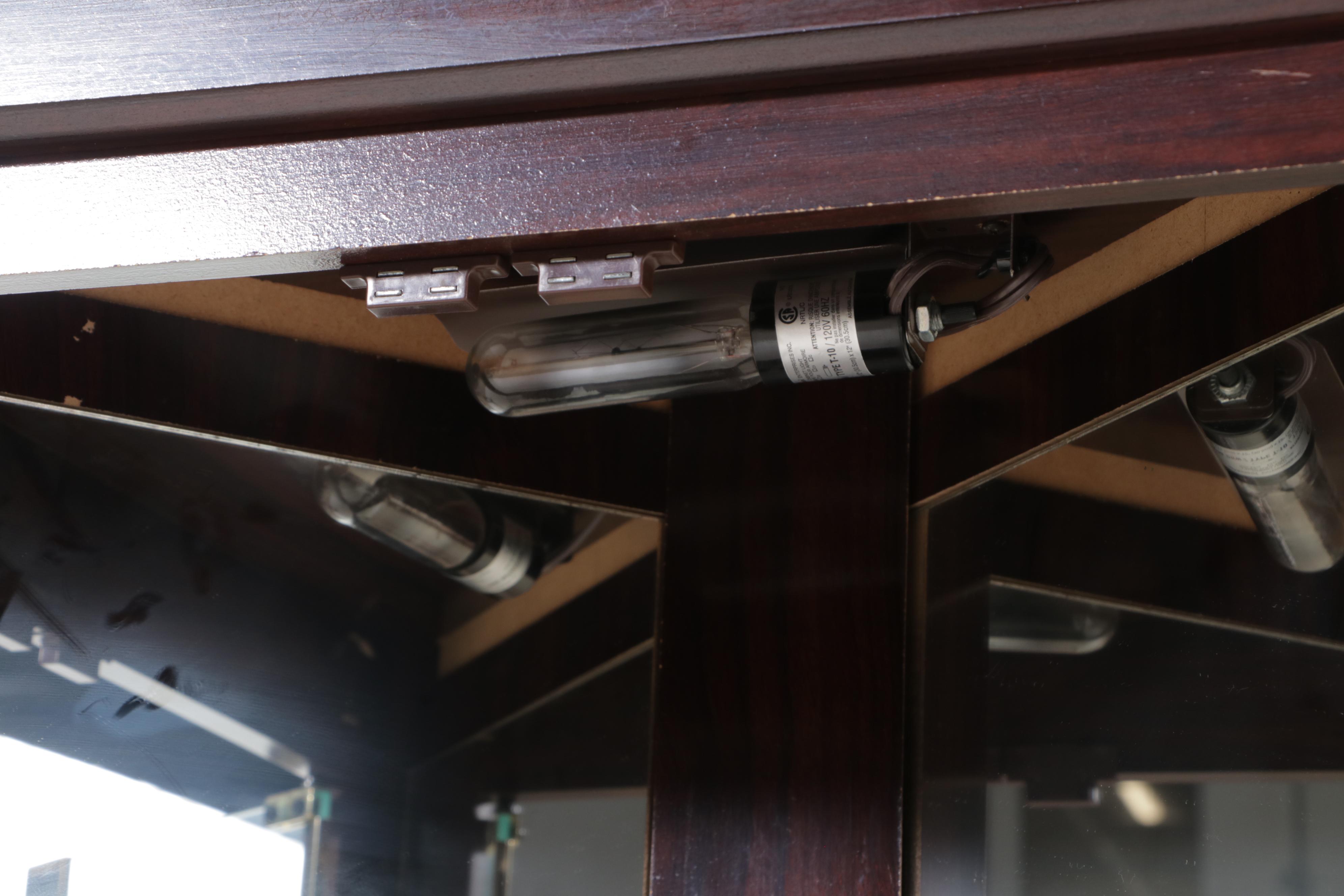 Mahogany-Grained Laminate Corner Display Cabinet, Late 20th Century