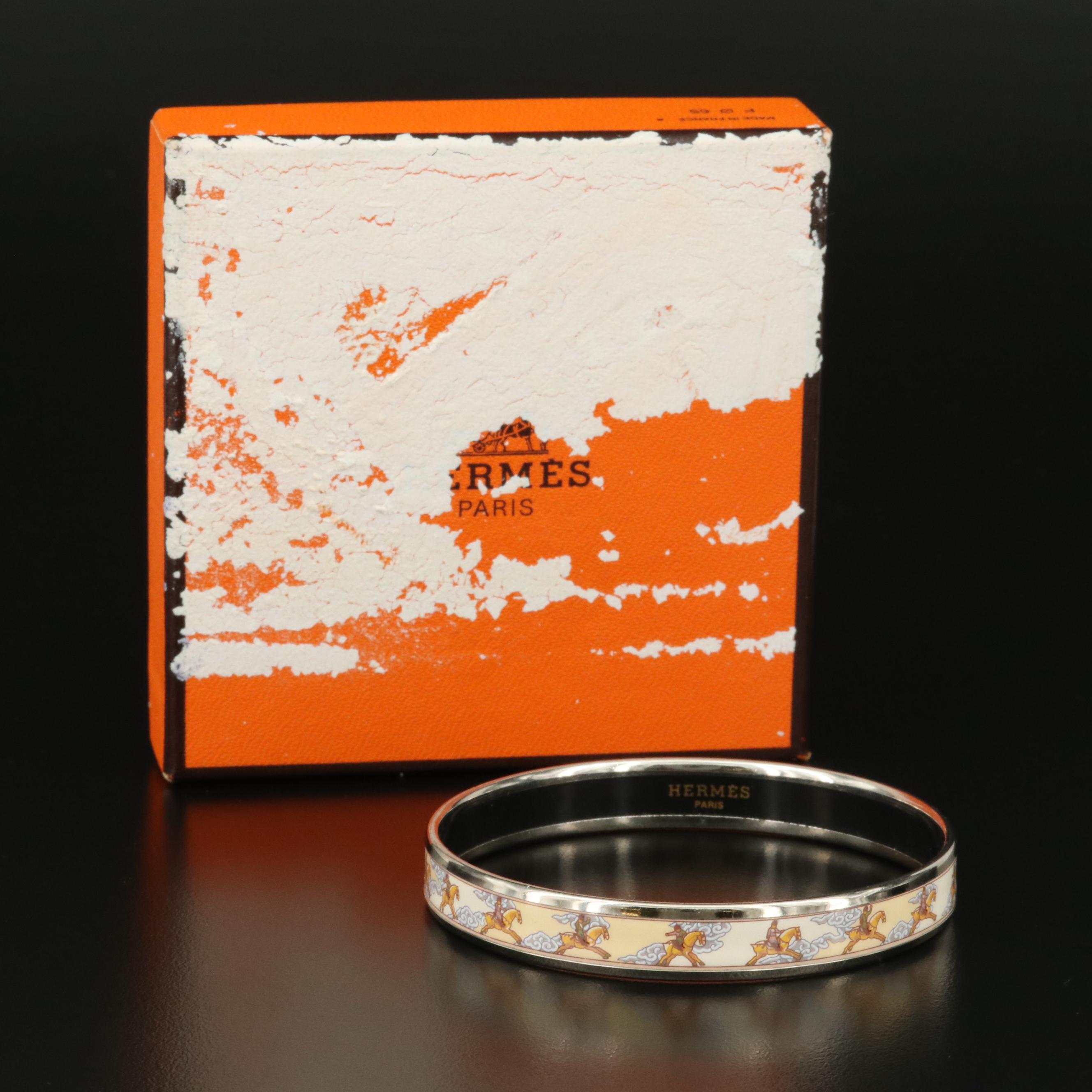 Hermès "Galop Volant" Narrow Enamel Bangle with Box