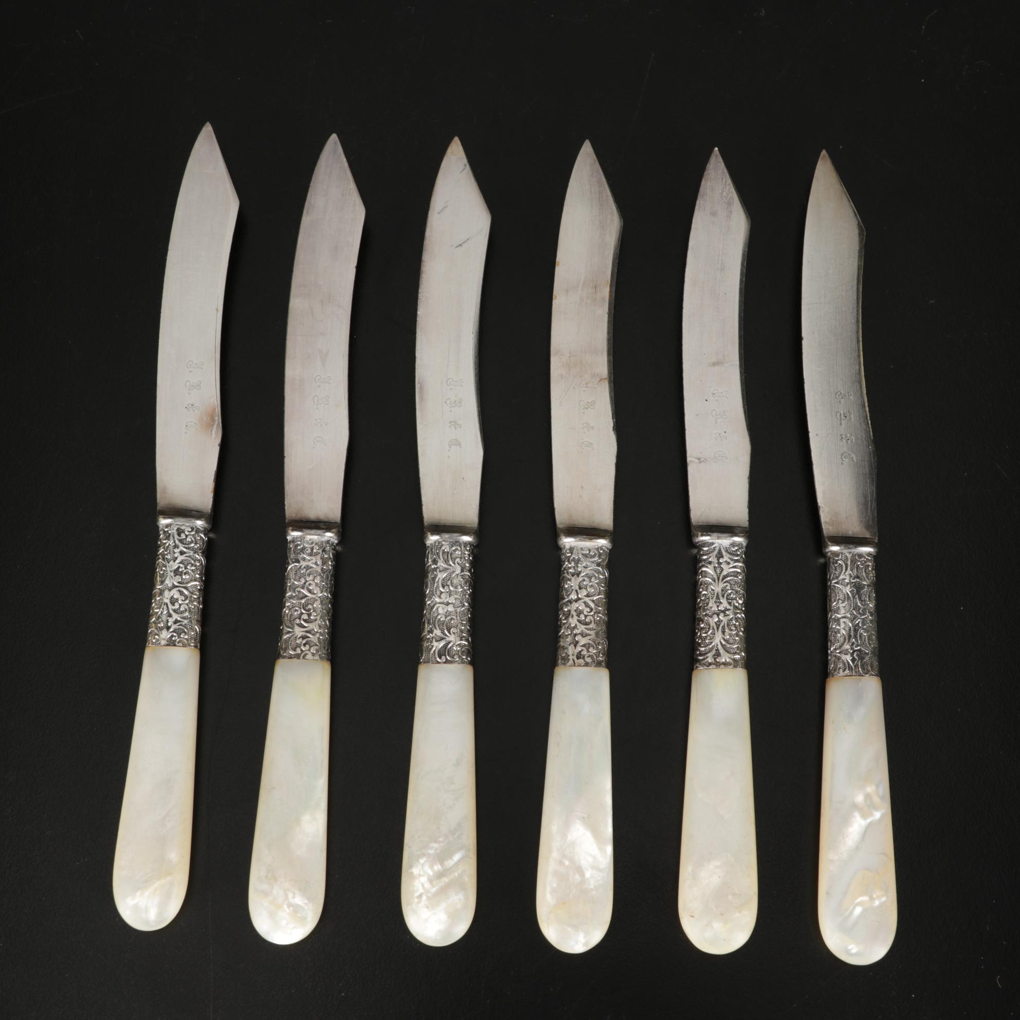 Victorian MOP Handled Fruit Knives and Other Tableware