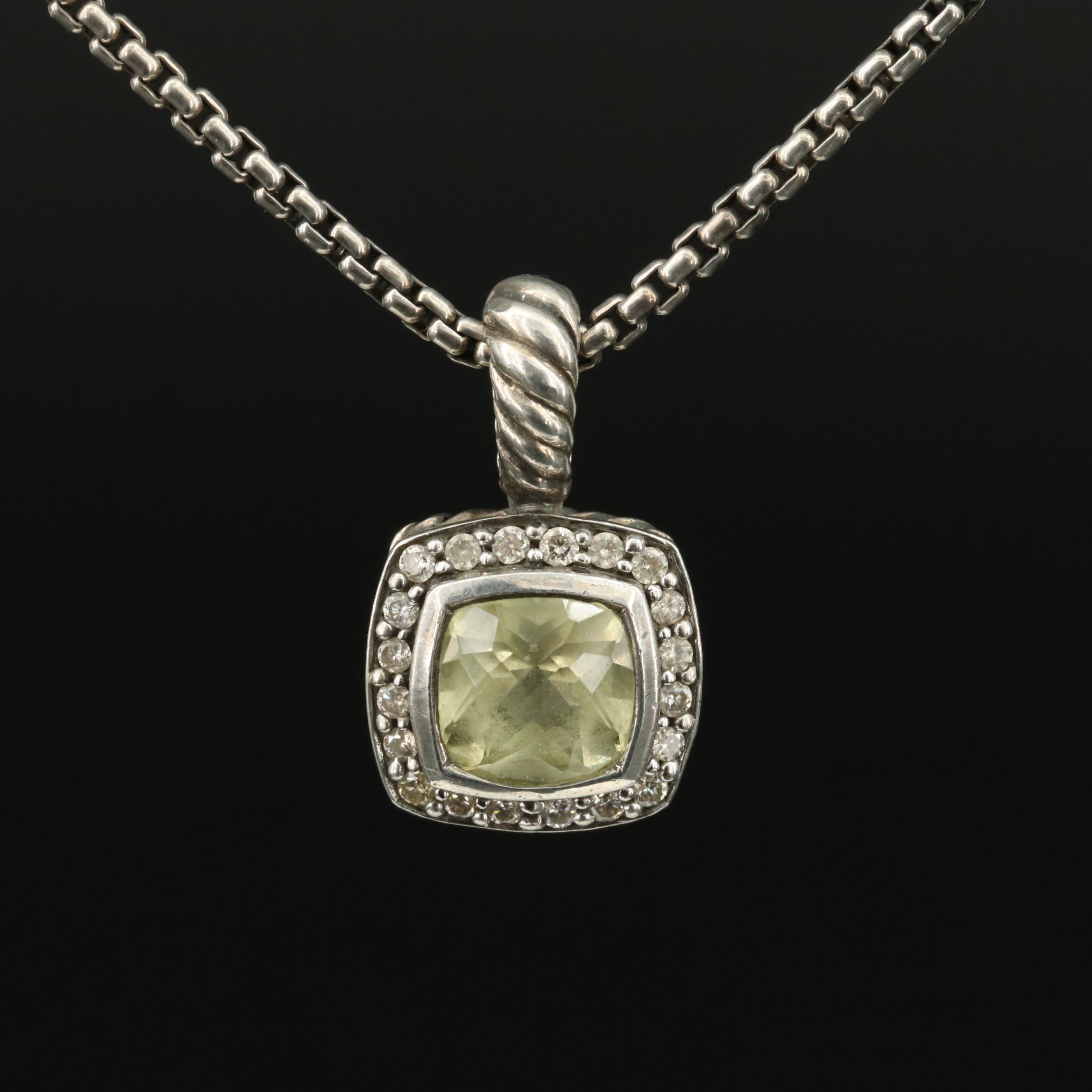 David Yurman Petite Albion Sterling Quartz and Diamond Pendant Necklace