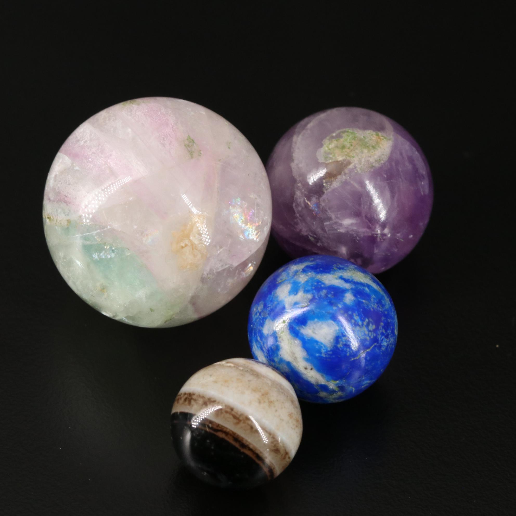 Loose Amethyst, Rock Crystal Quartz and Rose Quartz Orbs
