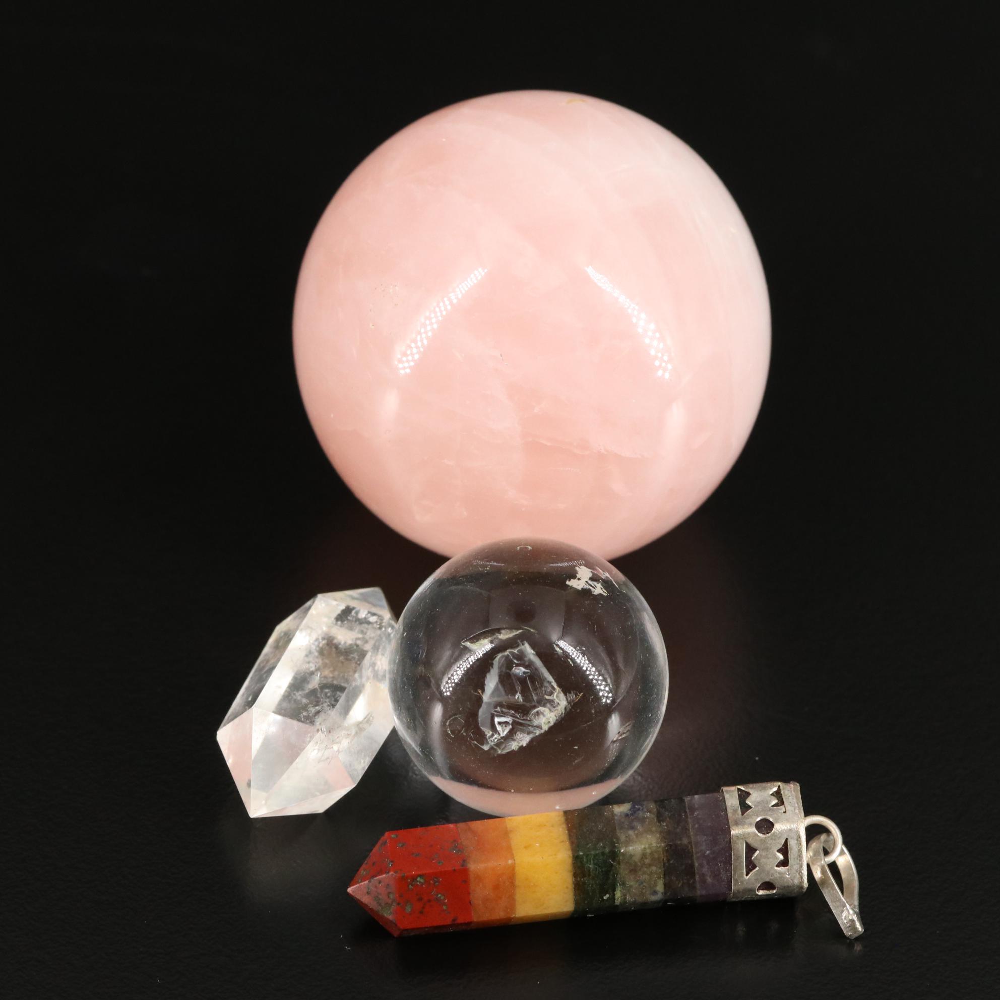 Loose Amethyst, Rock Crystal Quartz and Rose Quartz Orbs