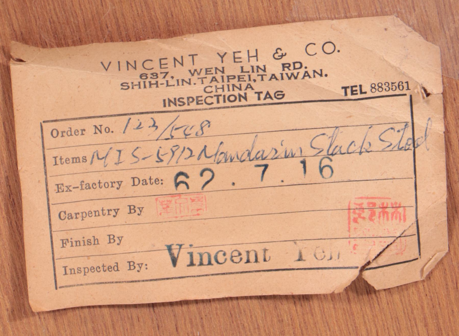 Vincent Yeh & Co. Mandarin Style Vinyl Upholstered Footstools, Mid-20th Century